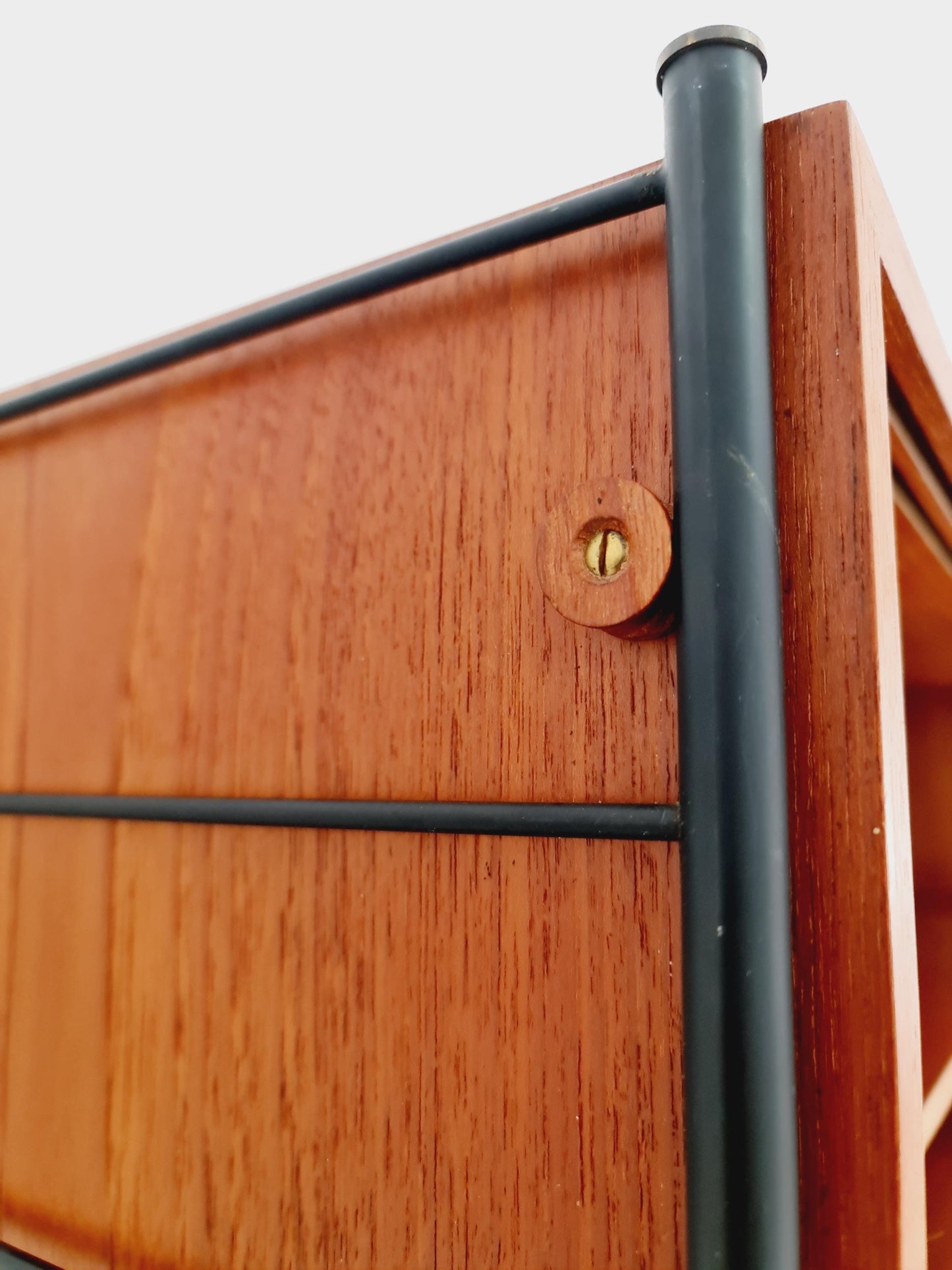 Freestanding string shelf-system unit bookcase teak & metal by Silverschild Germany, 1950s