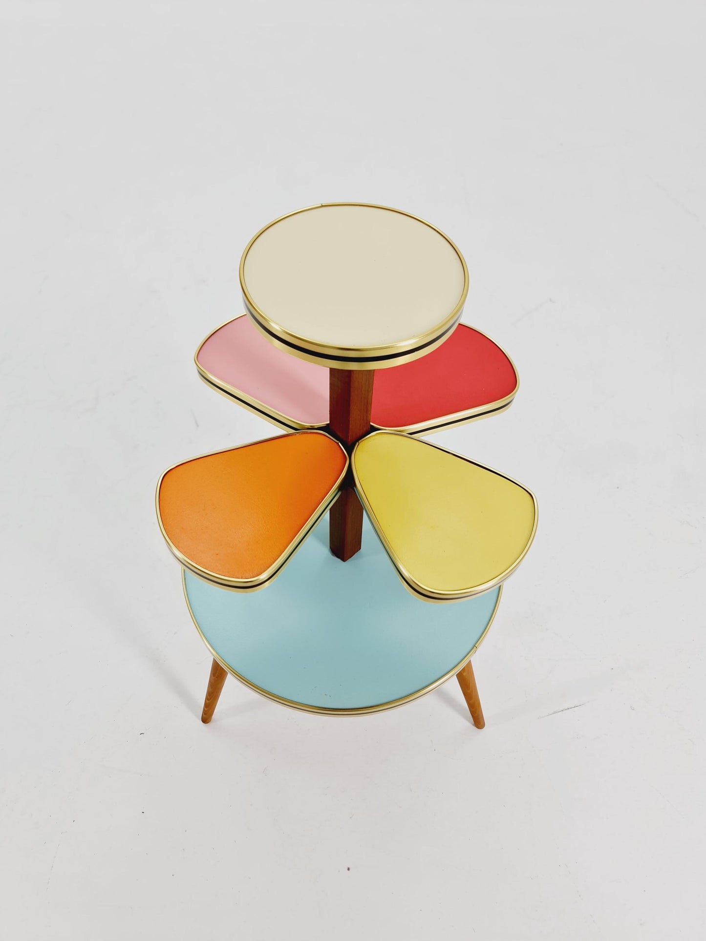 1950s German Plant Stand, Colorful Vintage Mid-Century Minimalist Indoor Plant Stand Side Table Retro flower table