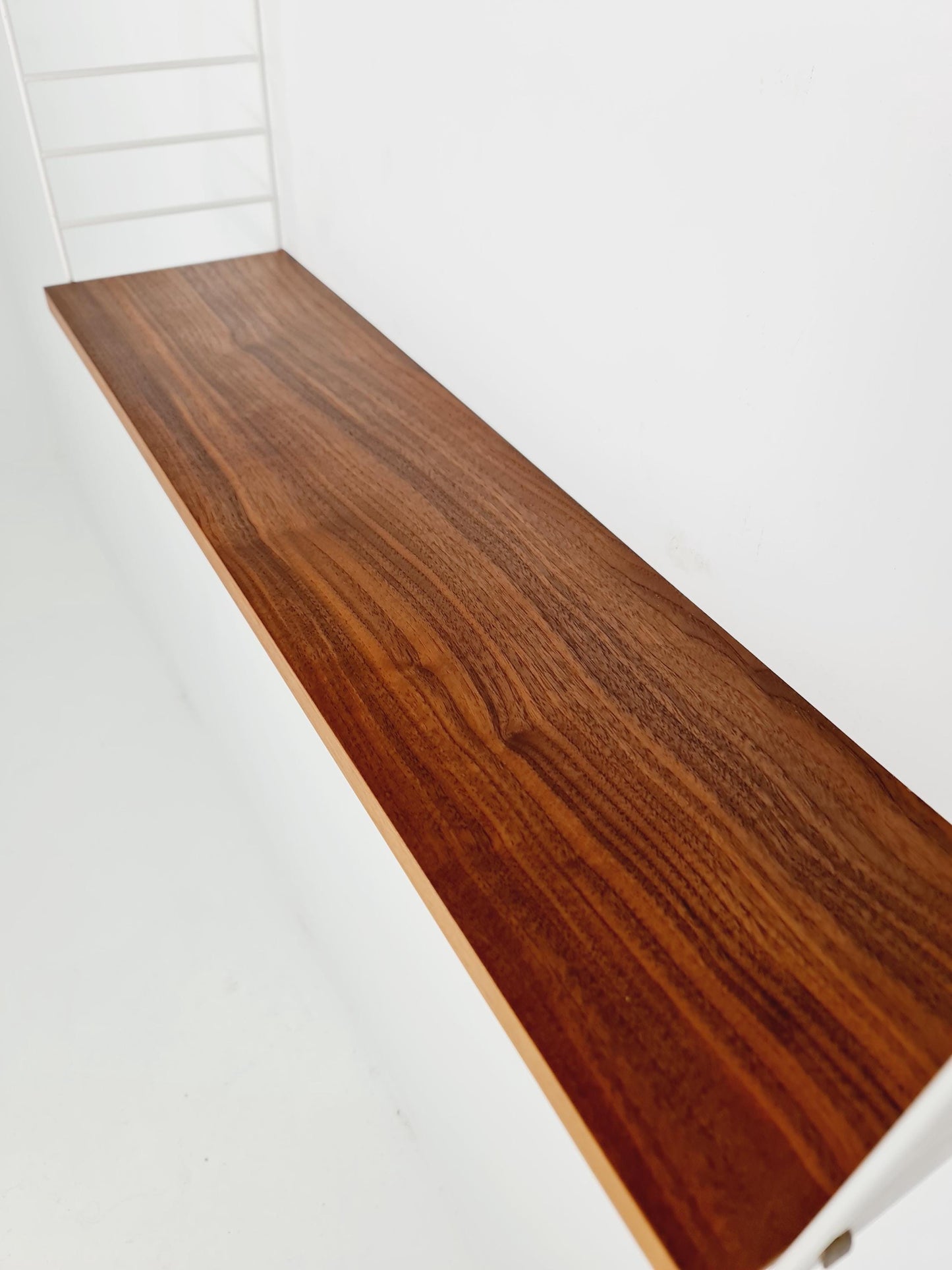 Original MCM Teak shelving system - consists of White lacquered metal ladders, from string Stockholm 1960s
