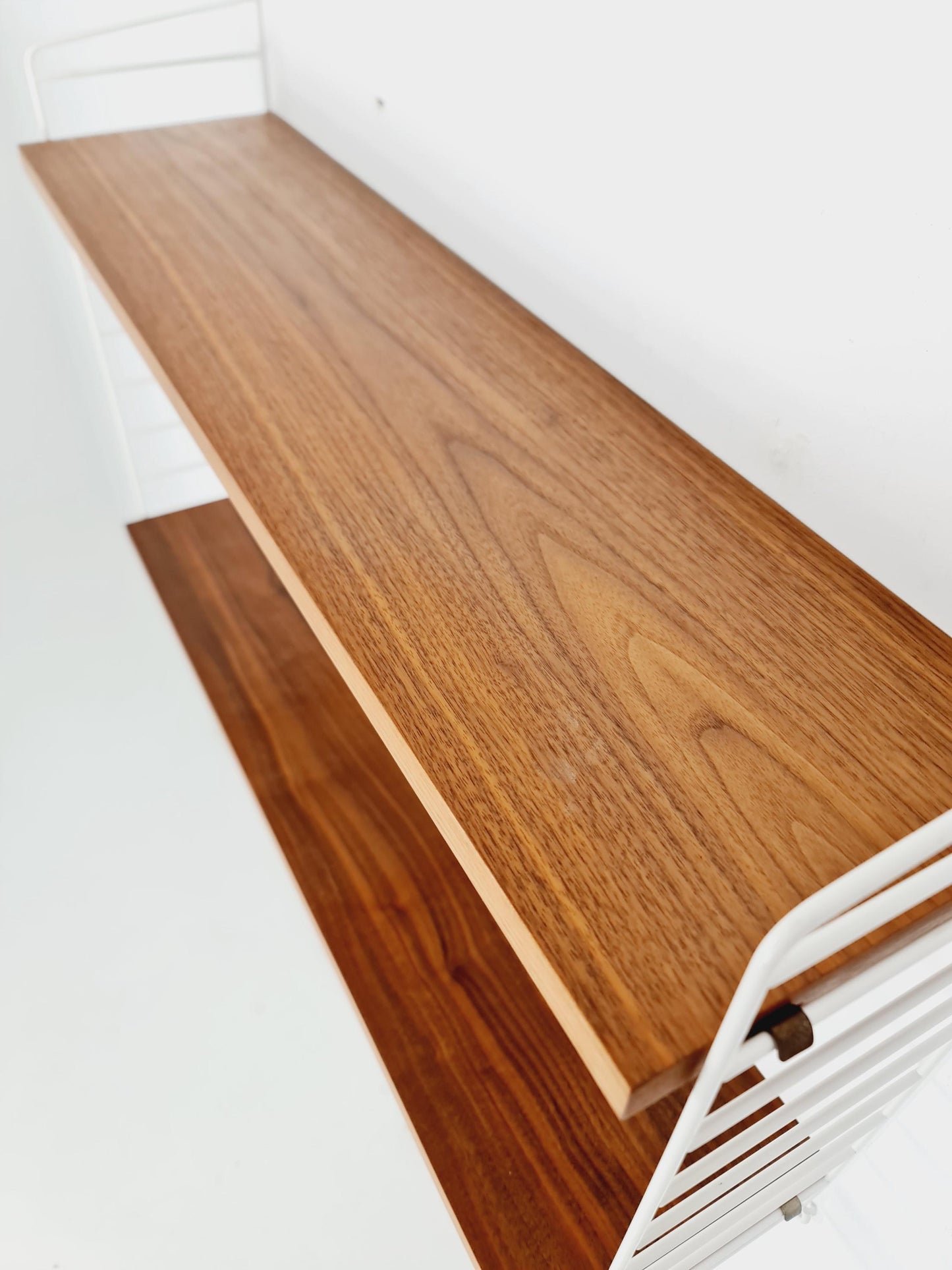 Original MCM Teak shelving system - consists of White lacquered metal ladders, from string Stockholm 1960s