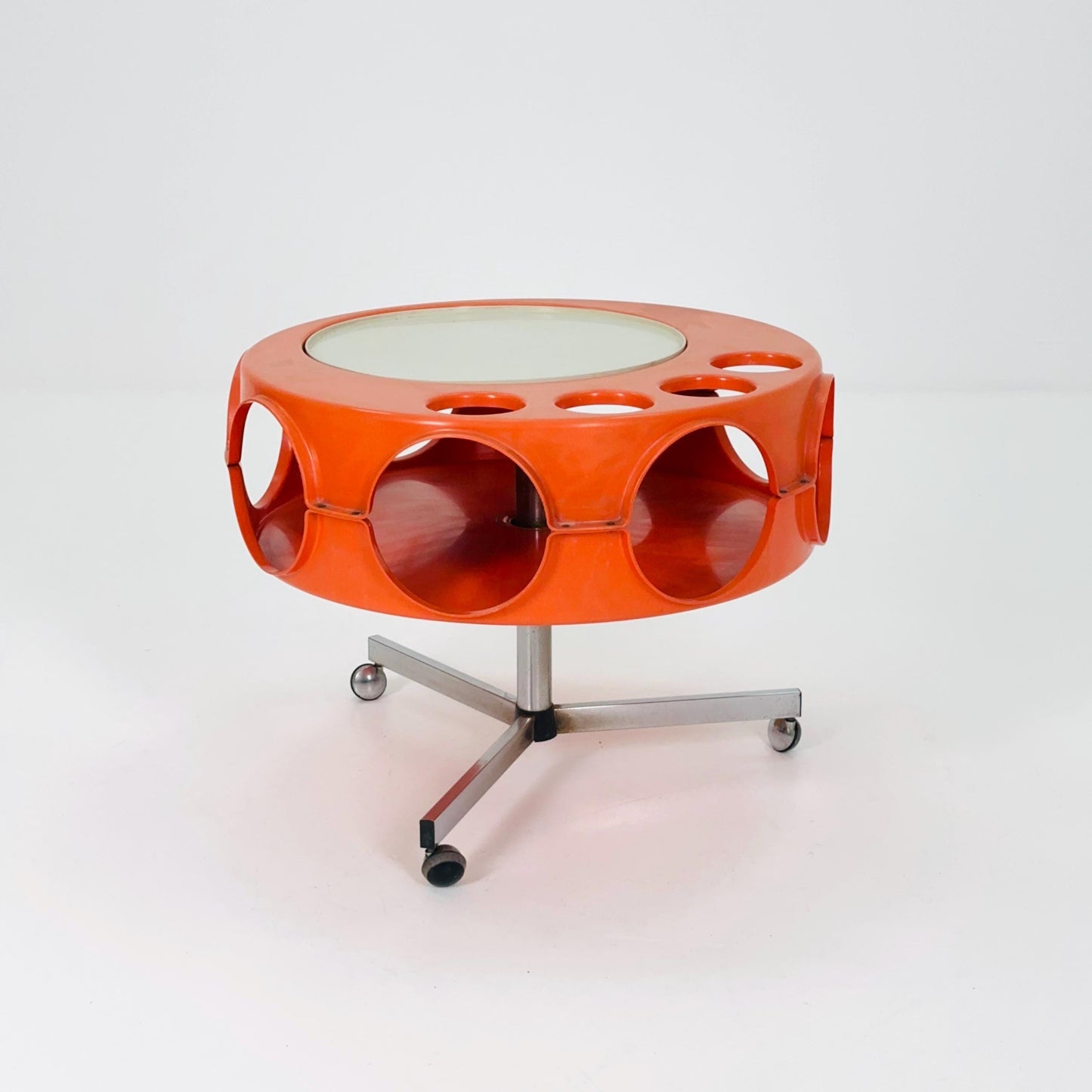 Space Age Rotobar Bar Cart by Curver, Orange & White, 1970s Netherlands