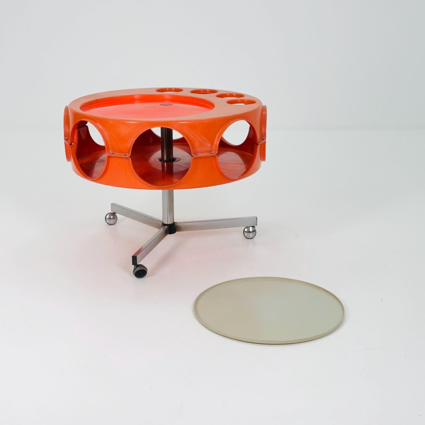 Space Age Rotobar Bar Cart by Curver, Orange & White, 1970s Netherlands