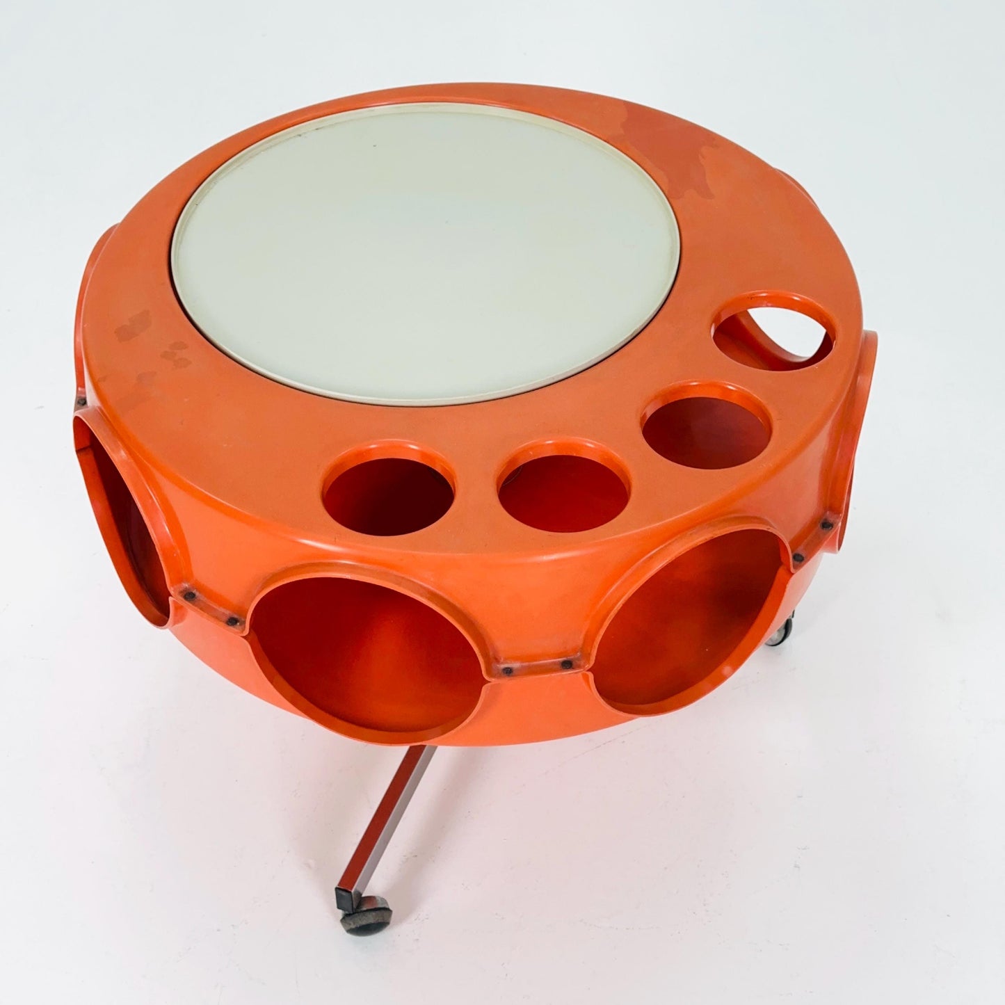 Space Age Rotobar Bar Cart by Curver, Orange & White, 1970s Netherlands