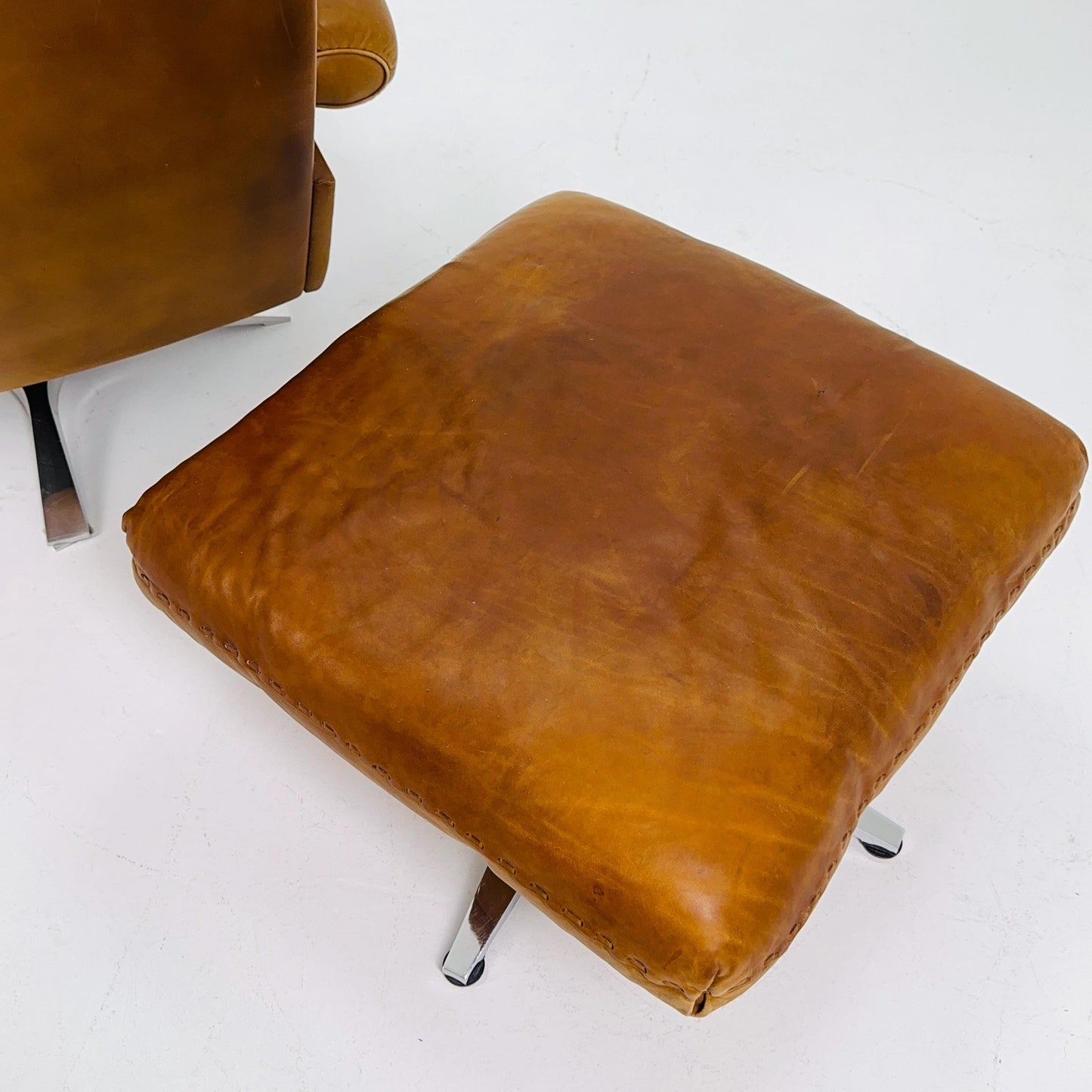 Mid Century De Sede DS31 high back armchair and Ottoman in cognac leather Switzerland 1970s