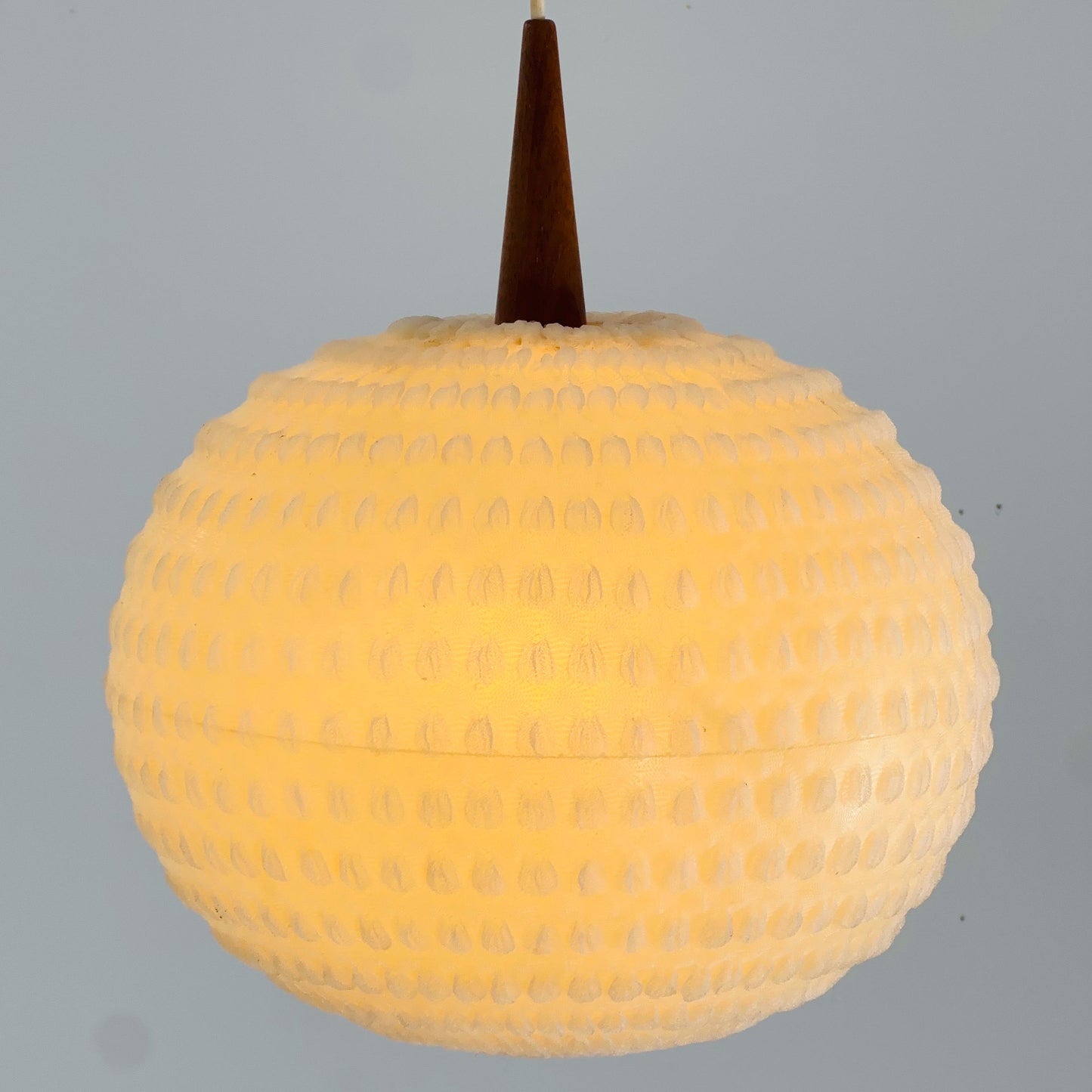 Mid century Teak Ball Ceiling Lamp with Fabric Shade by Temde, Switzerland, 1960s