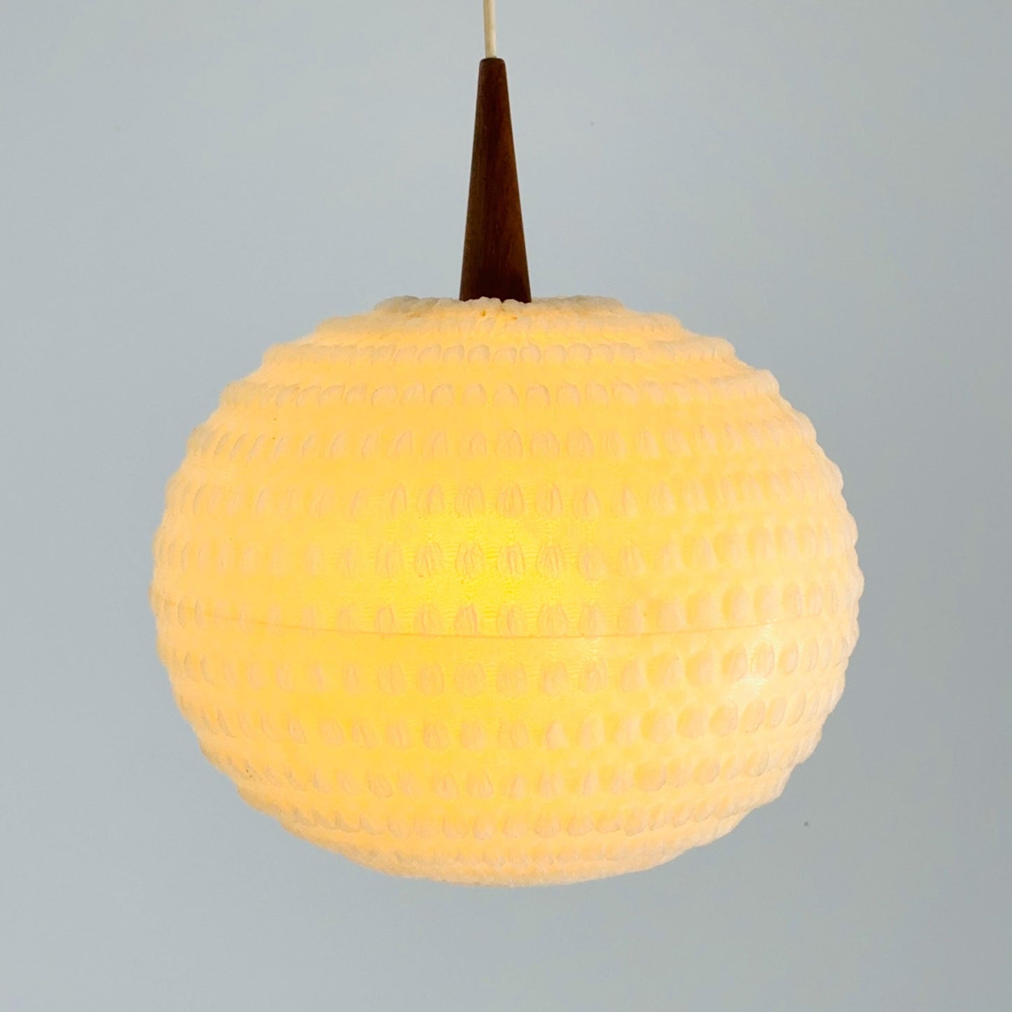 Mid century Teak Ball Ceiling Lamp with Fabric Shade by Temde, Switzerland, 1960s