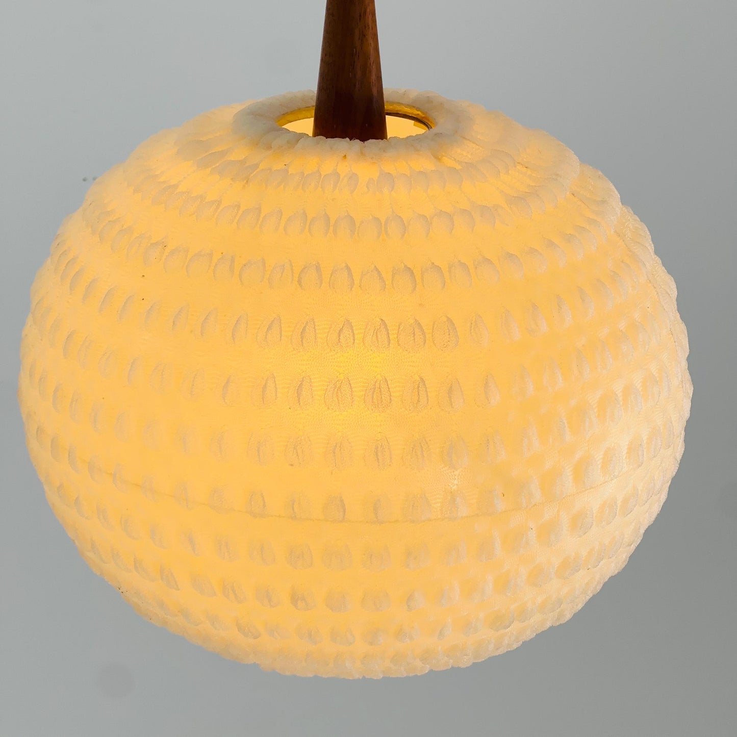 Mid century Teak Ball Ceiling Lamp with Fabric Shade by Temde, Switzerland, 1960s