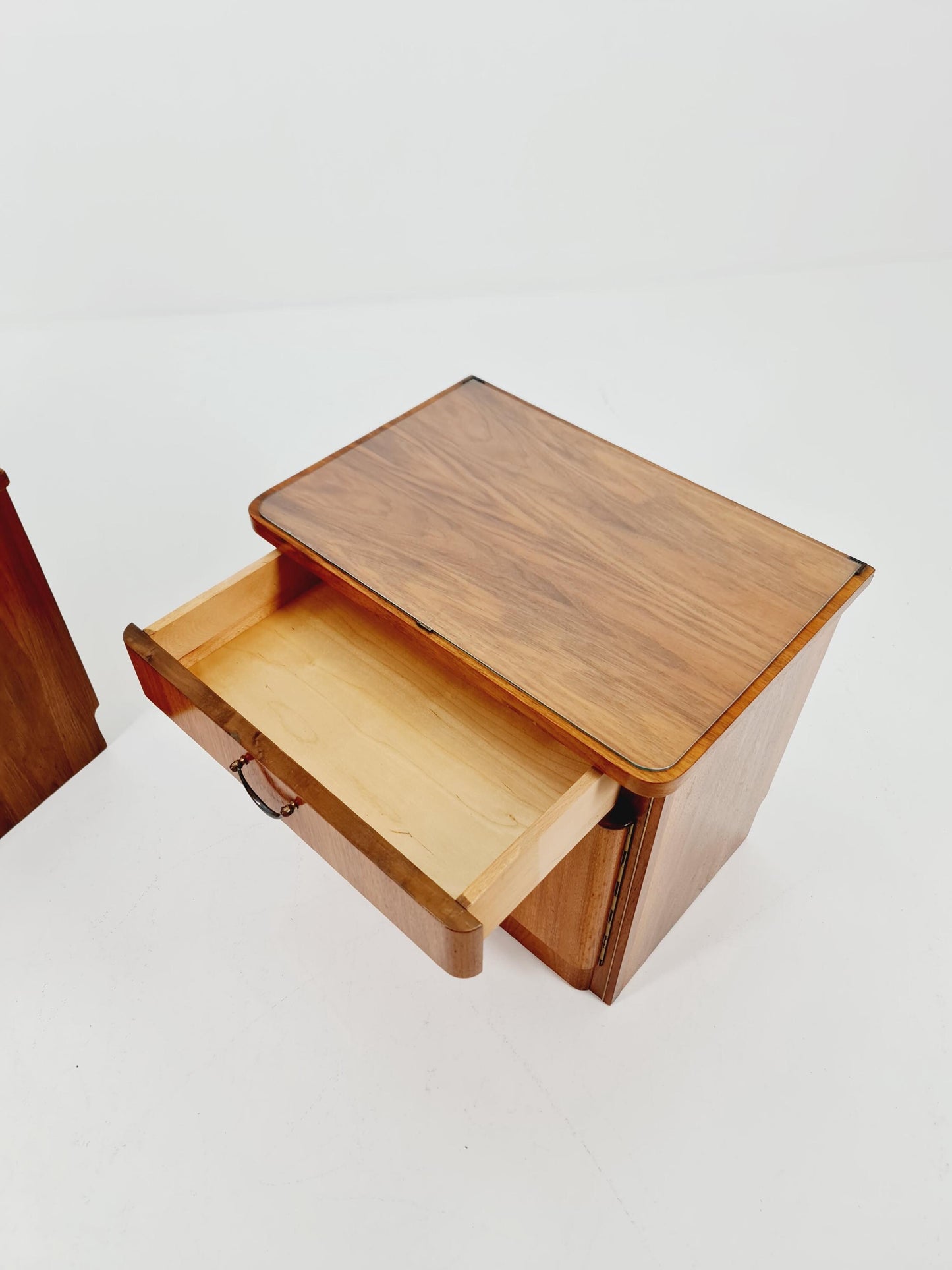 German Mid century nightstands/ walnut bedside tables With Glass top BY WK Möbel , 1960s