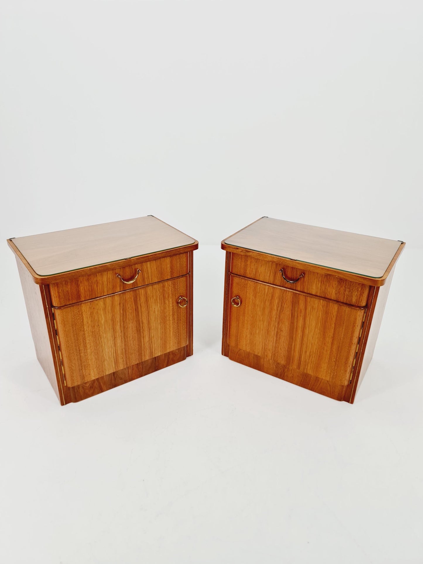 German Mid century nightstands/ walnut bedside tables With Glass top BY WK Möbel , 1960s