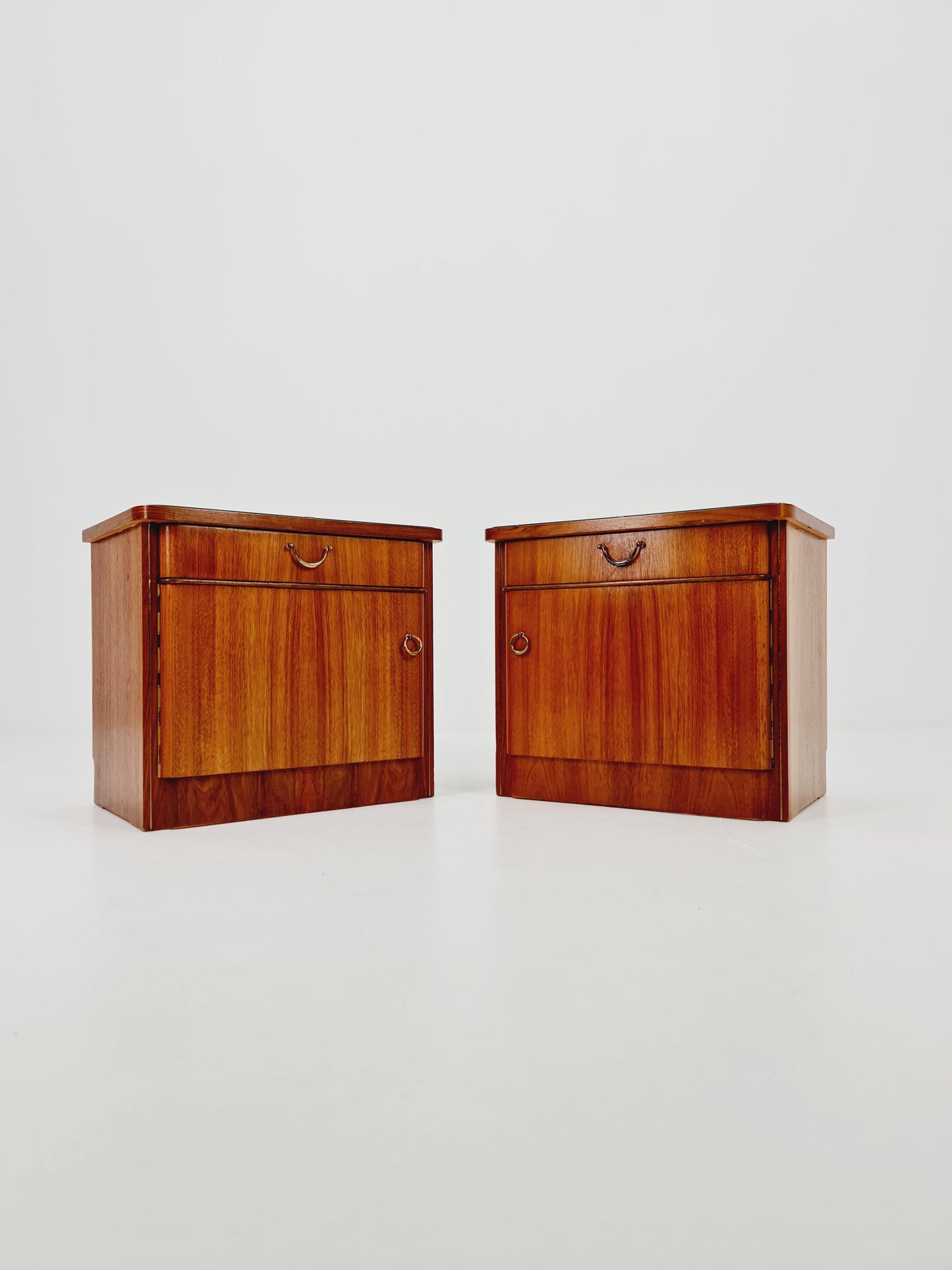 German Mid century nightstands/ walnut bedside tables With Glass top BY WK Möbel , 1960s