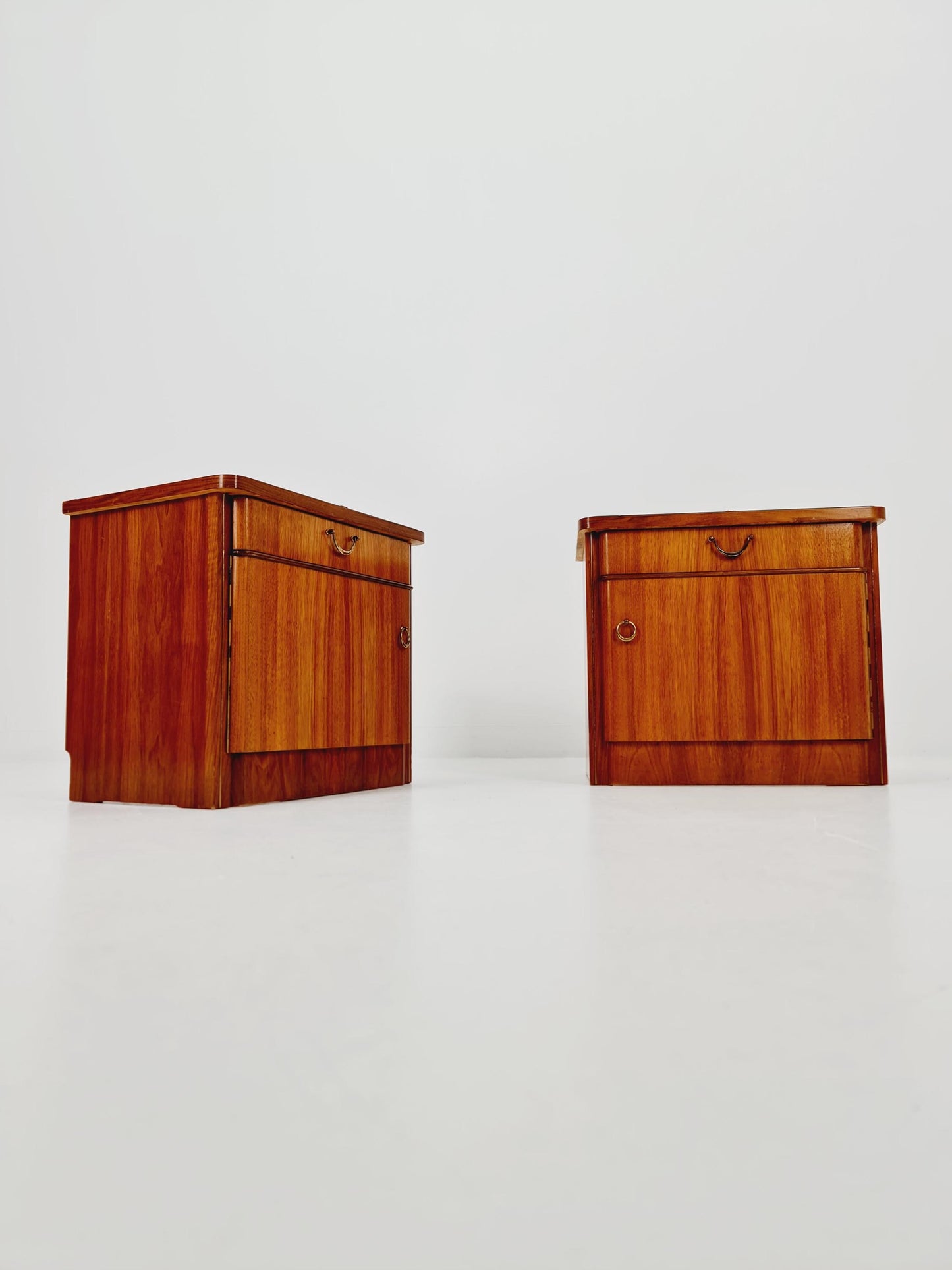 German Mid century nightstands/ walnut bedside tables With Glass top BY WK Möbel , 1960s