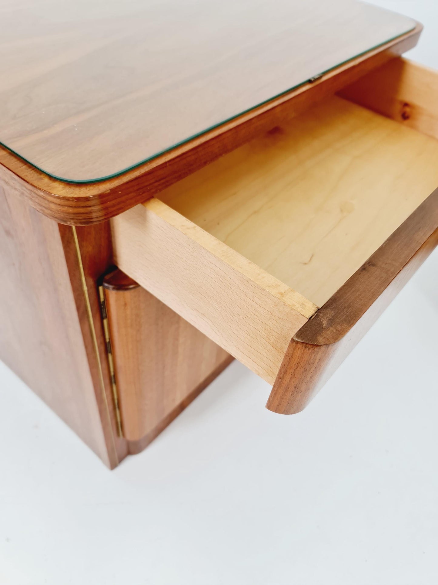 German Mid century nightstands/ walnut bedside tables With Glass top BY WK Möbel , 1960s