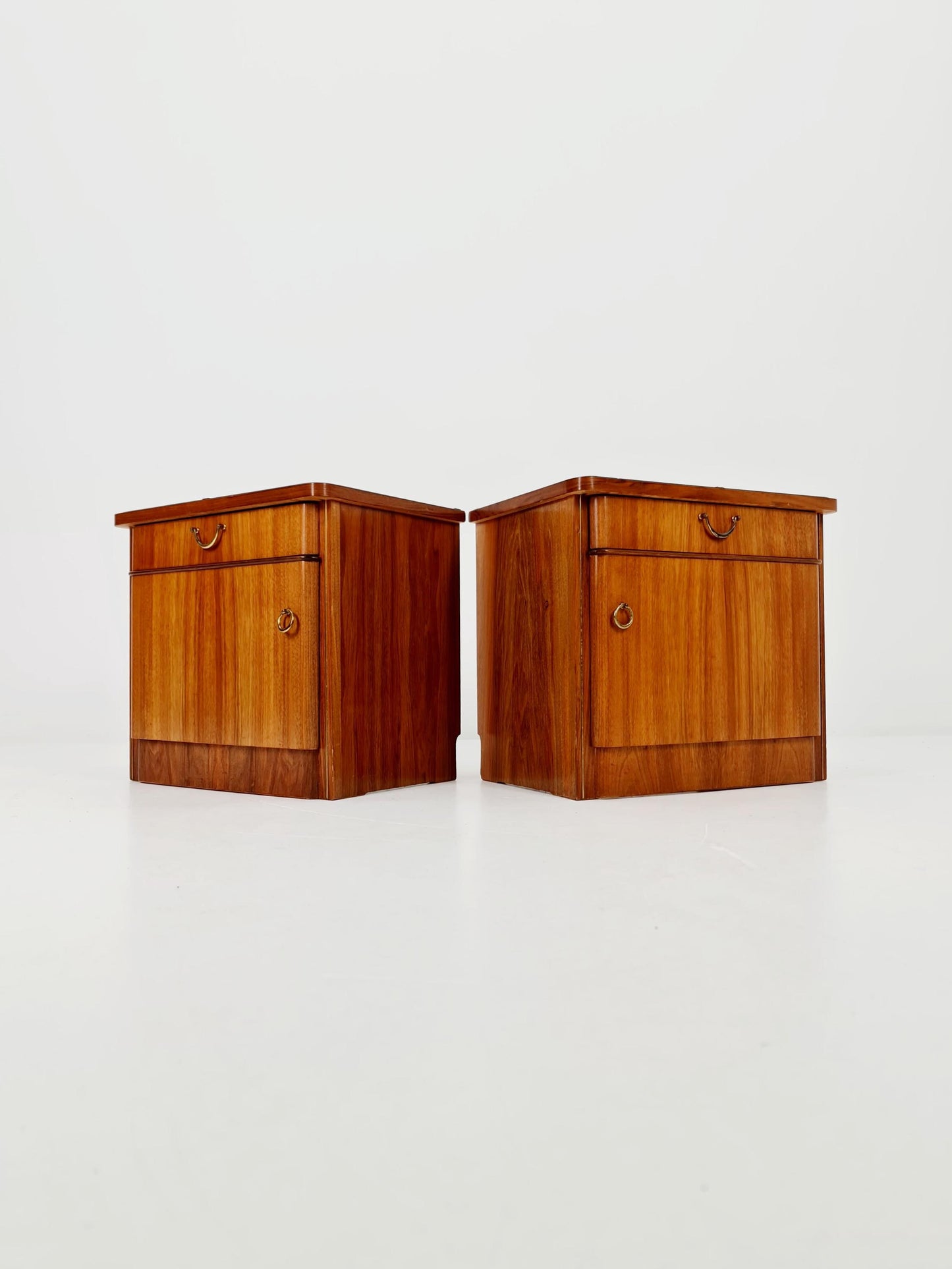 German Mid century nightstands/ walnut bedside tables With Glass top BY WK Möbel , 1960s