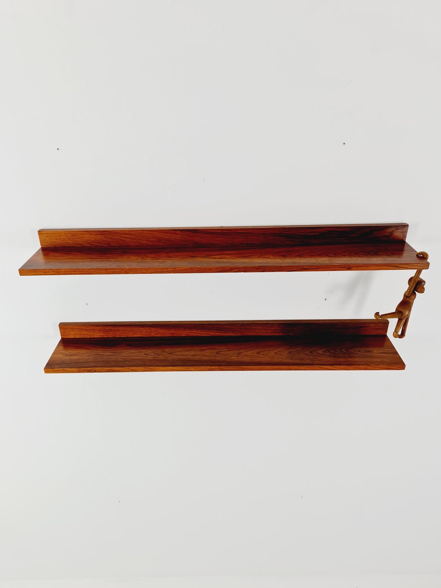 Pair of Big Danish Rose wood floating hanging shelf, 1960s