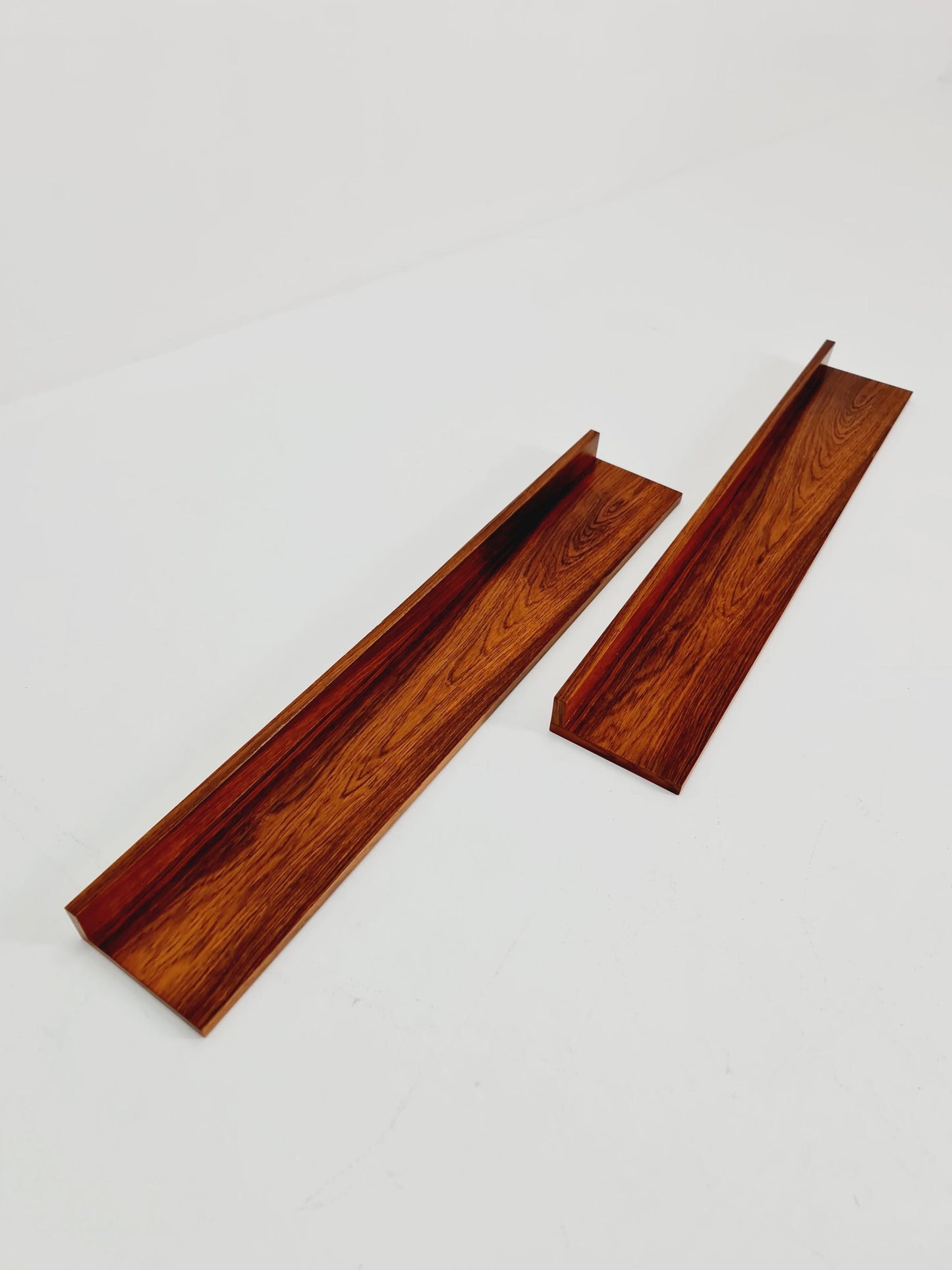 Pair of Big Danish Rose wood floating hanging shelf, 1960s