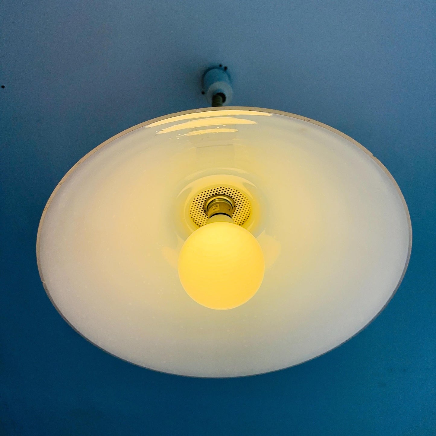 Mid century white glass hanging lamp by Peill and Putzler, Germany 1965