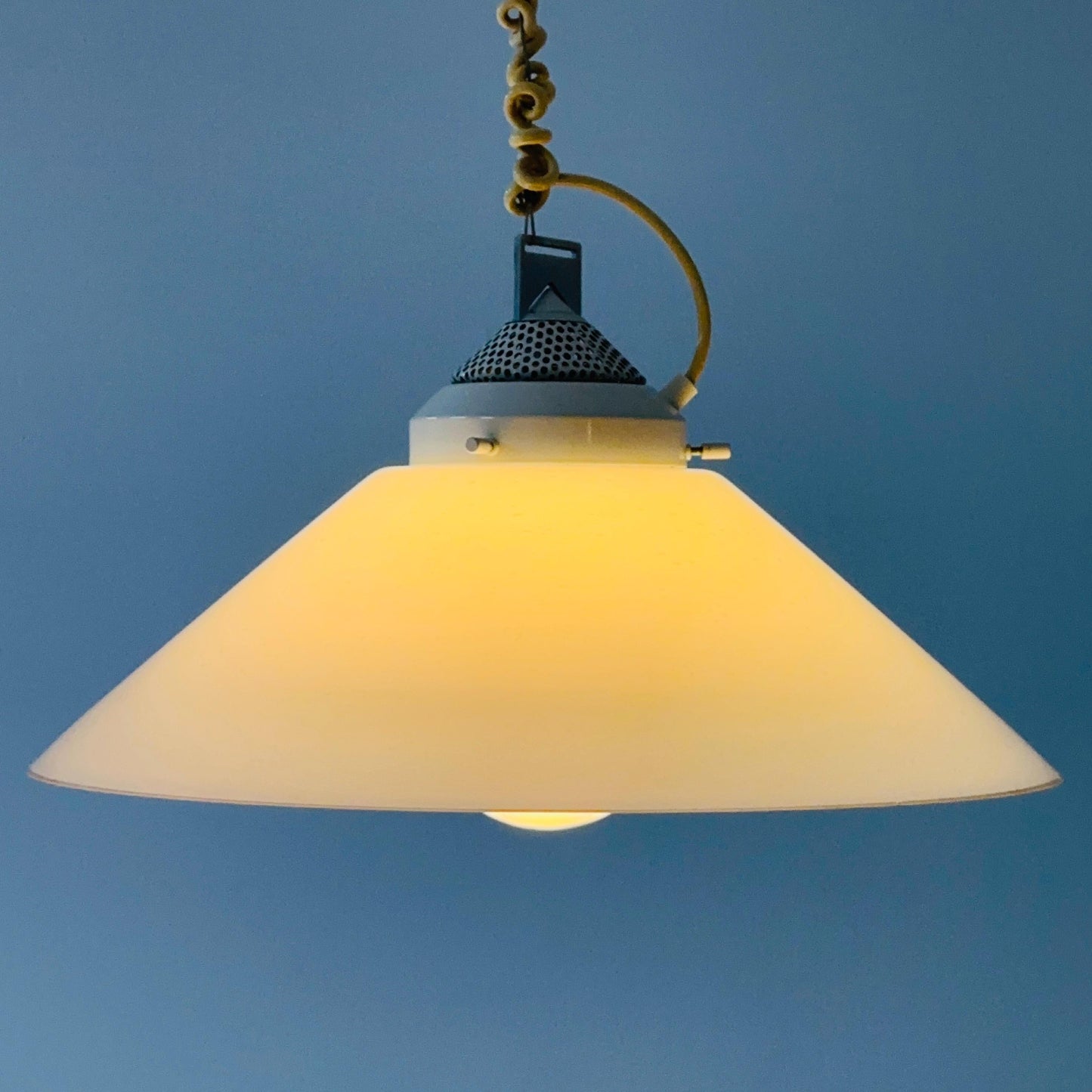 Mid century white glass hanging lamp by Peill and Putzler, Germany 1965