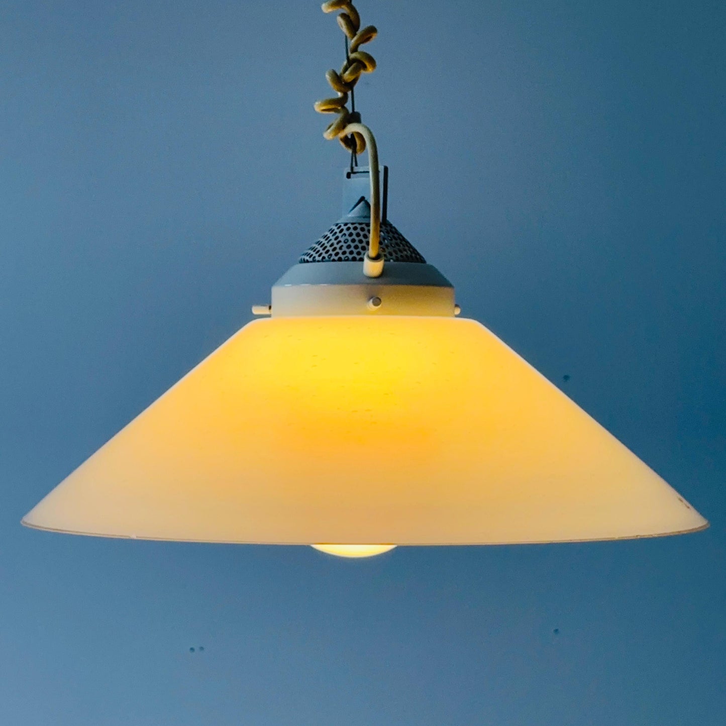 Mid century white glass hanging lamp by Peill and Putzler, Germany 1965