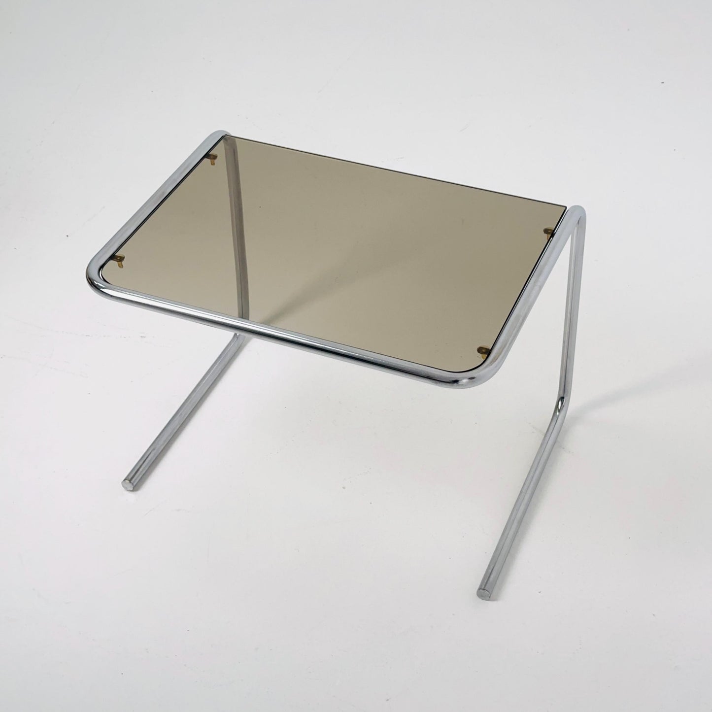 Mid Century Modern Chrom And Smoked Glass Stand side Table , by Marcel Brauer 1980s