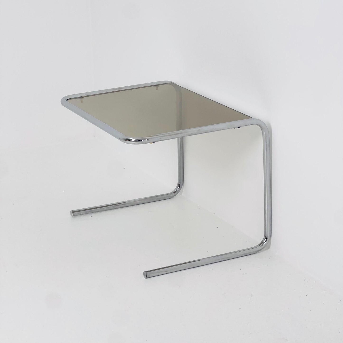 Mid Century Modern Chrom And Smoked Glass Stand side Table , by Marcel Brauer 1980s