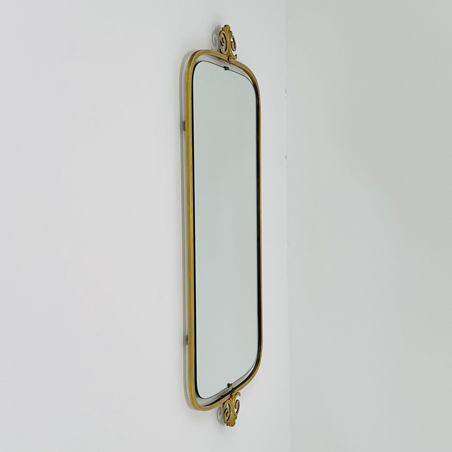 mid-century brass wall mirror with braided hanging strap from West Spiegel, Germany, 1960s