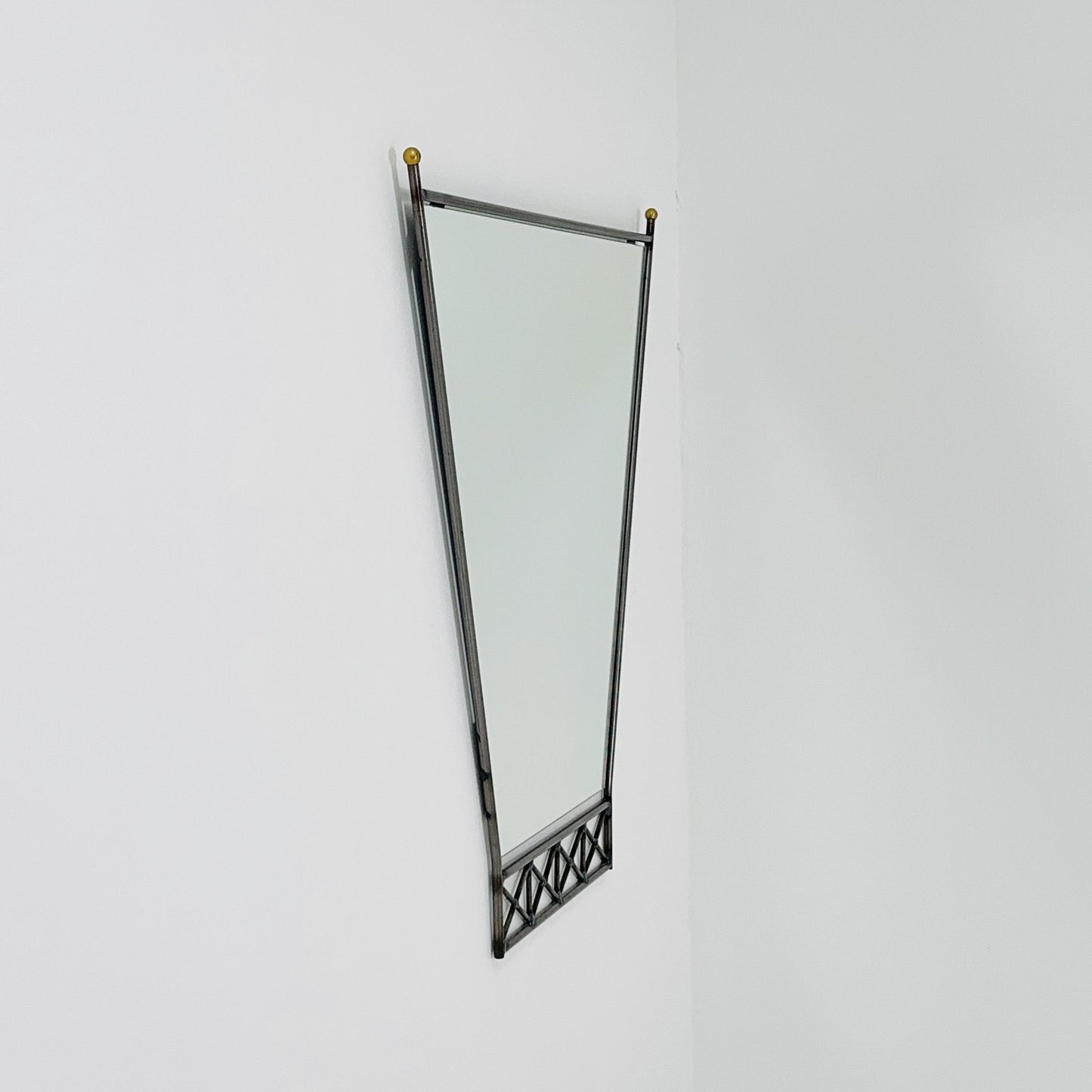 Mid century Italian Metal & Lucite Wall Mirror — Mid Century Vintage Iron Frame — Geometric Design 1980s