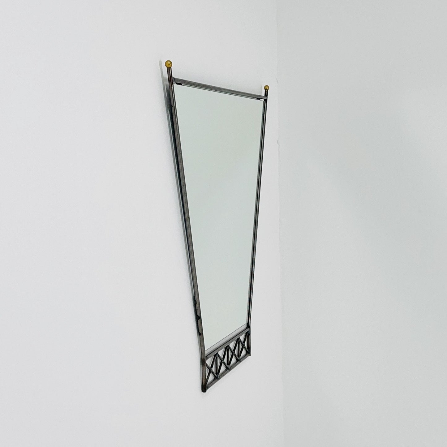 Mid century Italian Metal & Lucite Wall Mirror — Mid Century Vintage Iron Frame — Geometric Design 1980s
