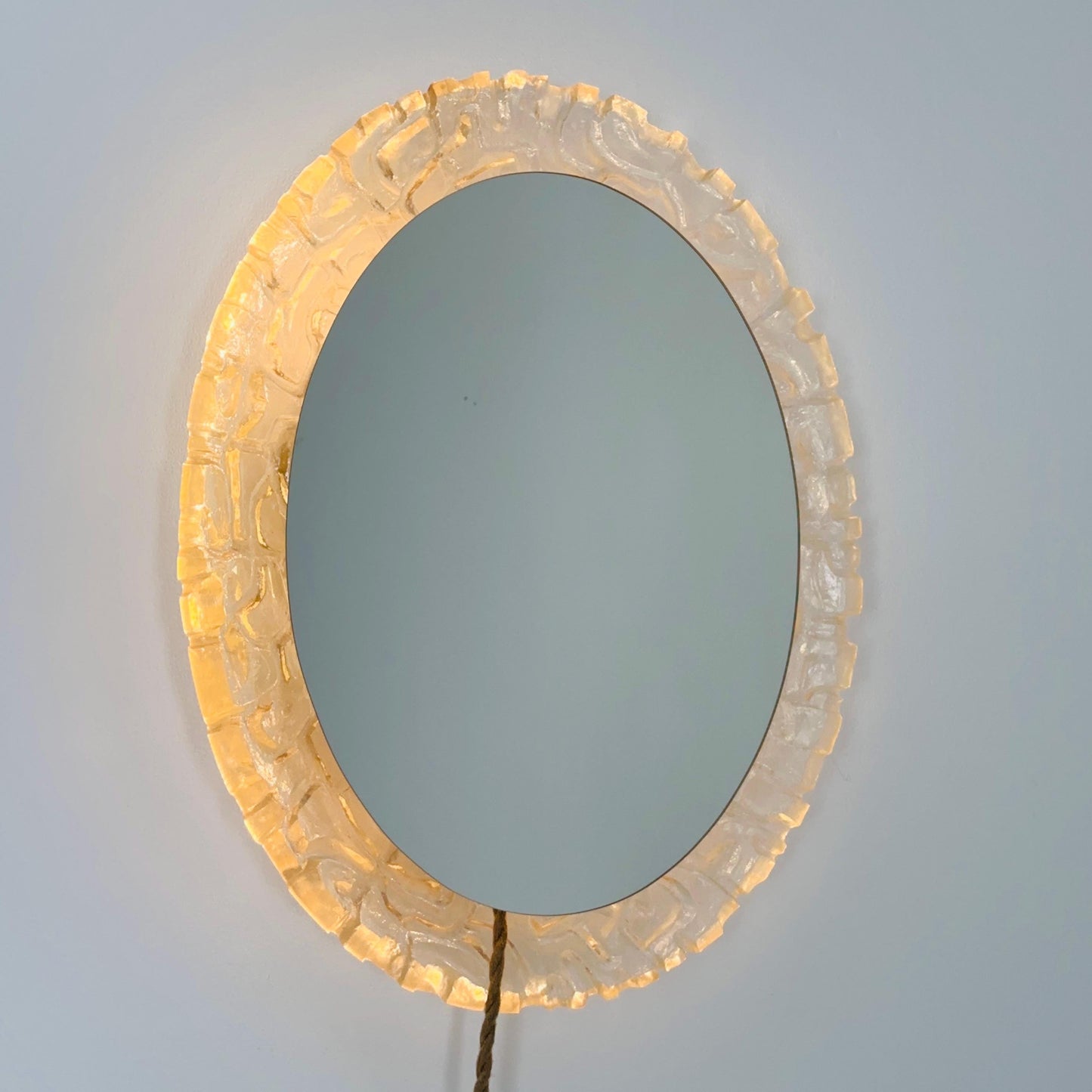 Mid-Century baklite ice glass Oval large mirror by Em Germany 1960s