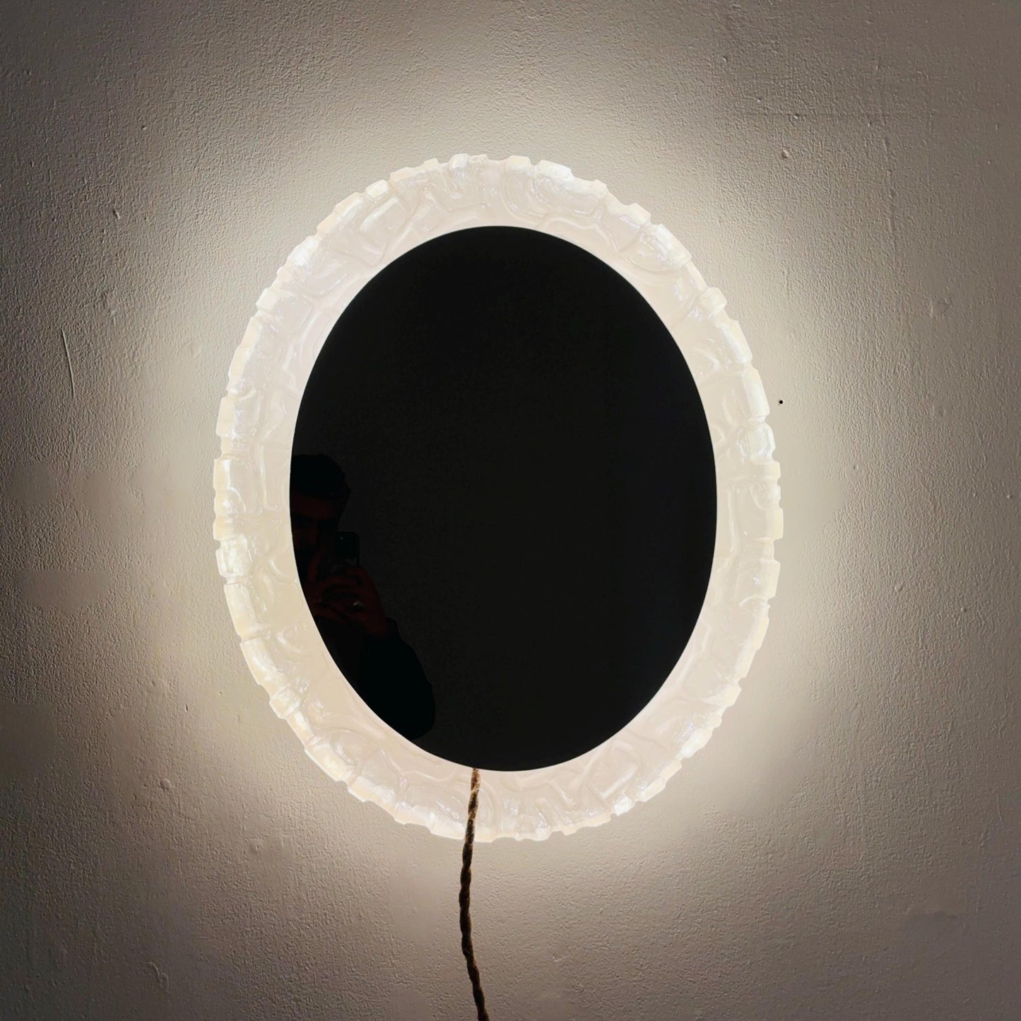 Mid-Century baklite ice glass Oval large mirror by Em Germany 1960s
