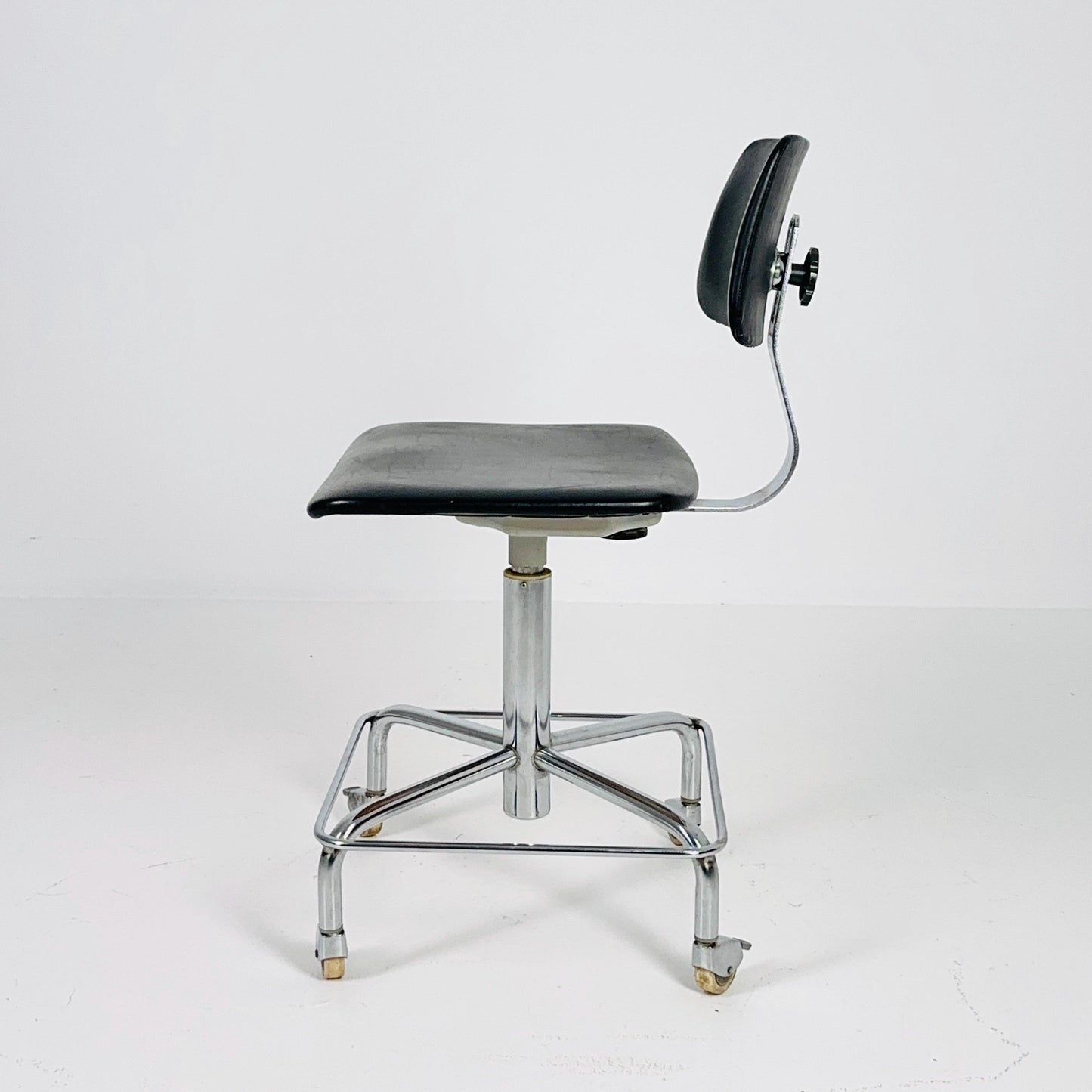 Mid century black faux leather swivel desk chair 1960s Germany