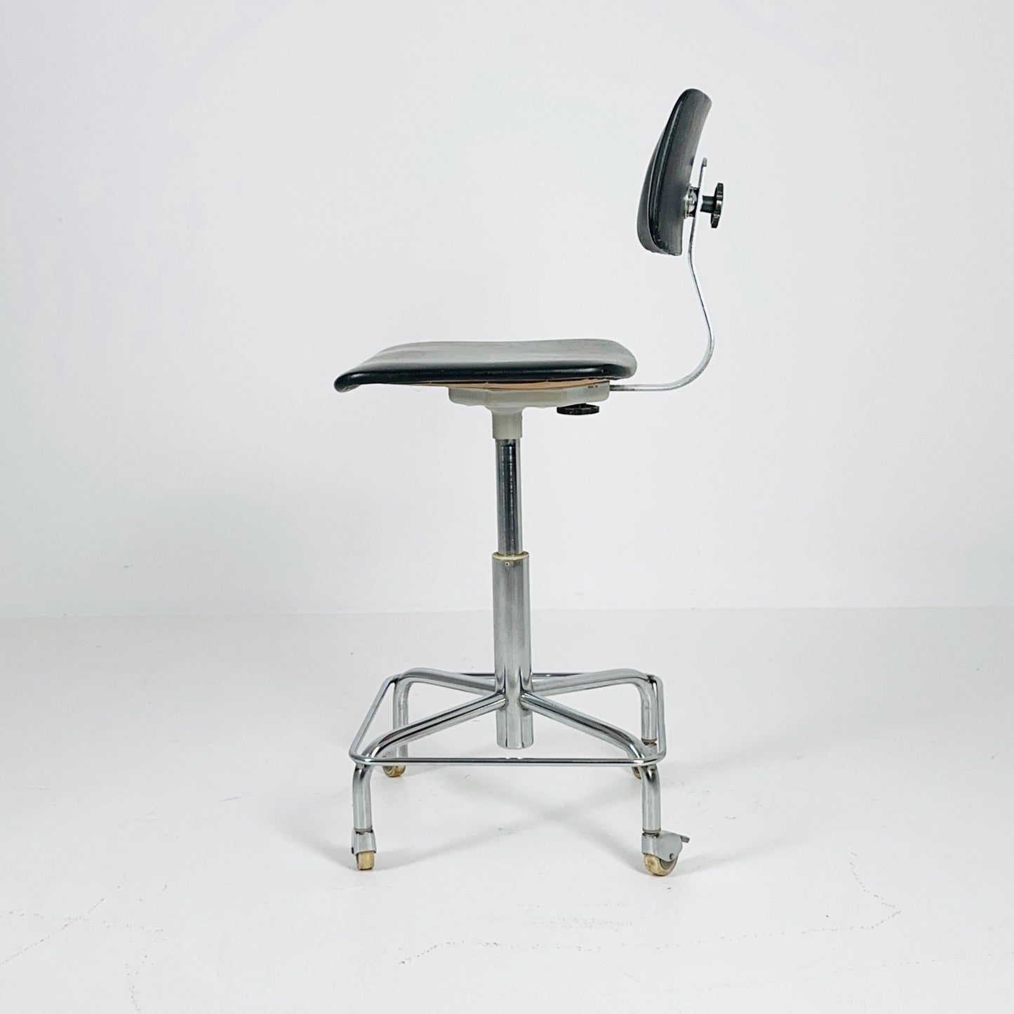 Mid century black faux leather swivel desk chair 1960s Germany