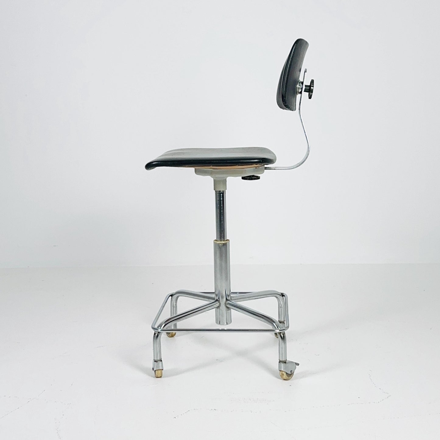 Mid century black faux leather swivel desk chair 1960s Germany