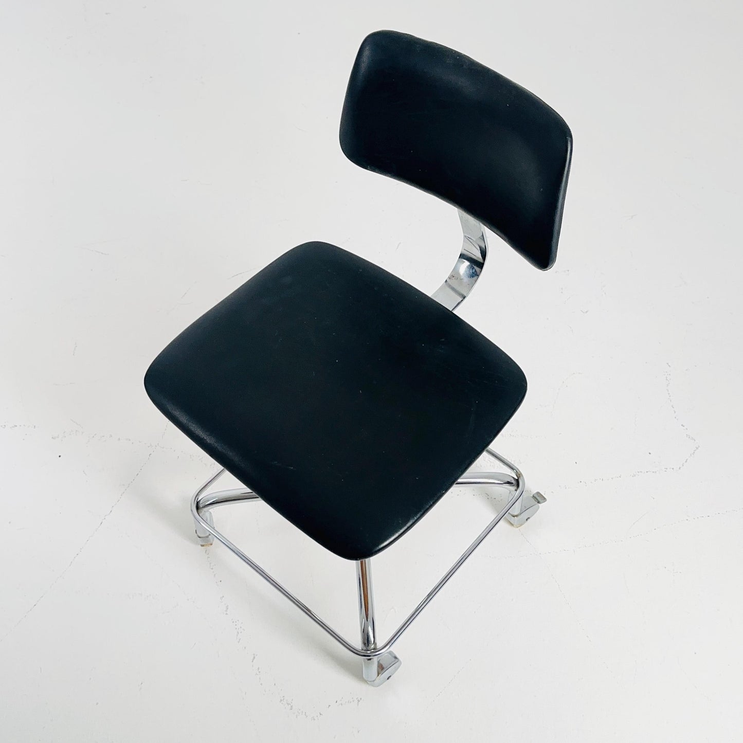 Mid century black faux leather swivel desk chair 1960s Germany