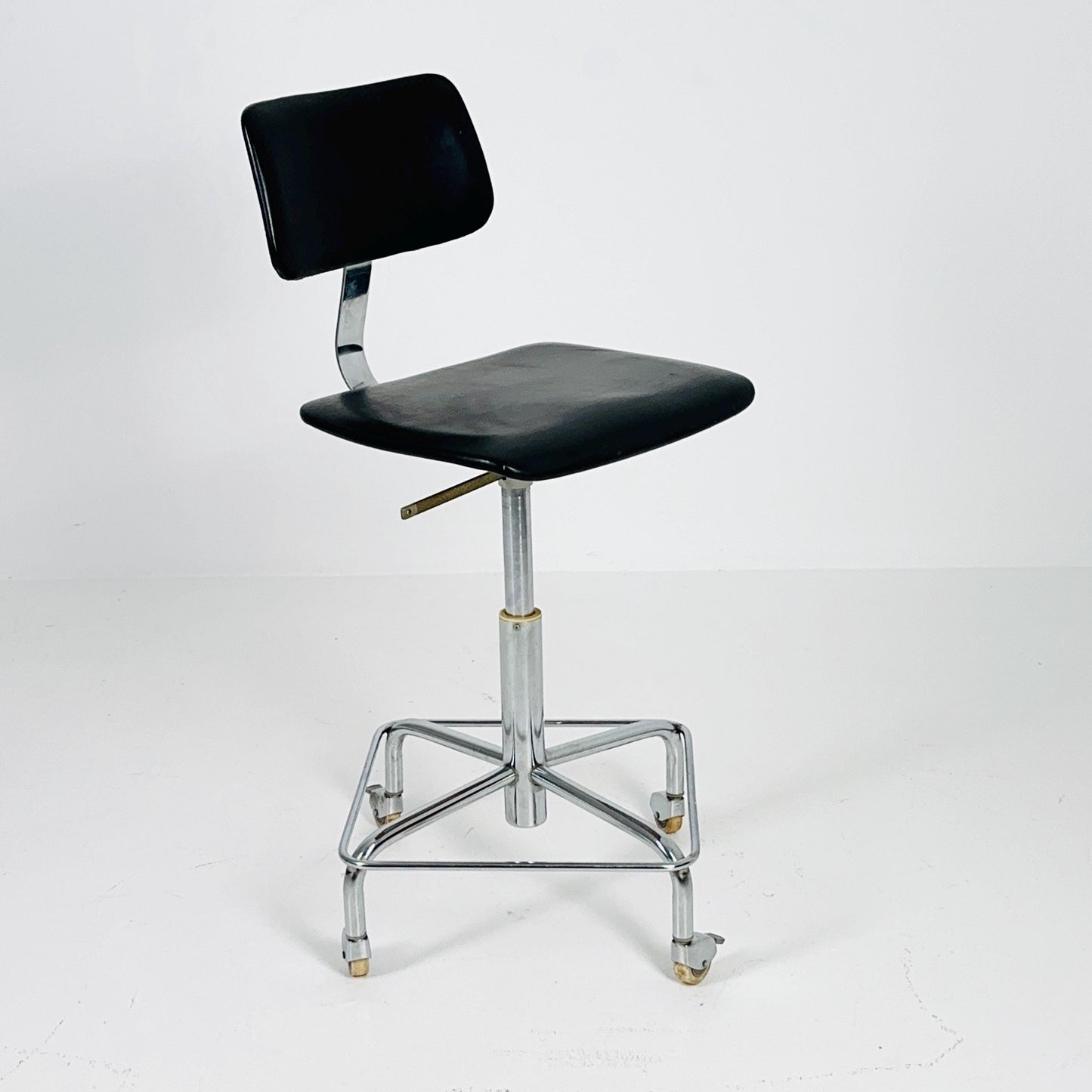 Mid century black faux leather swivel desk chair 1960s Germany