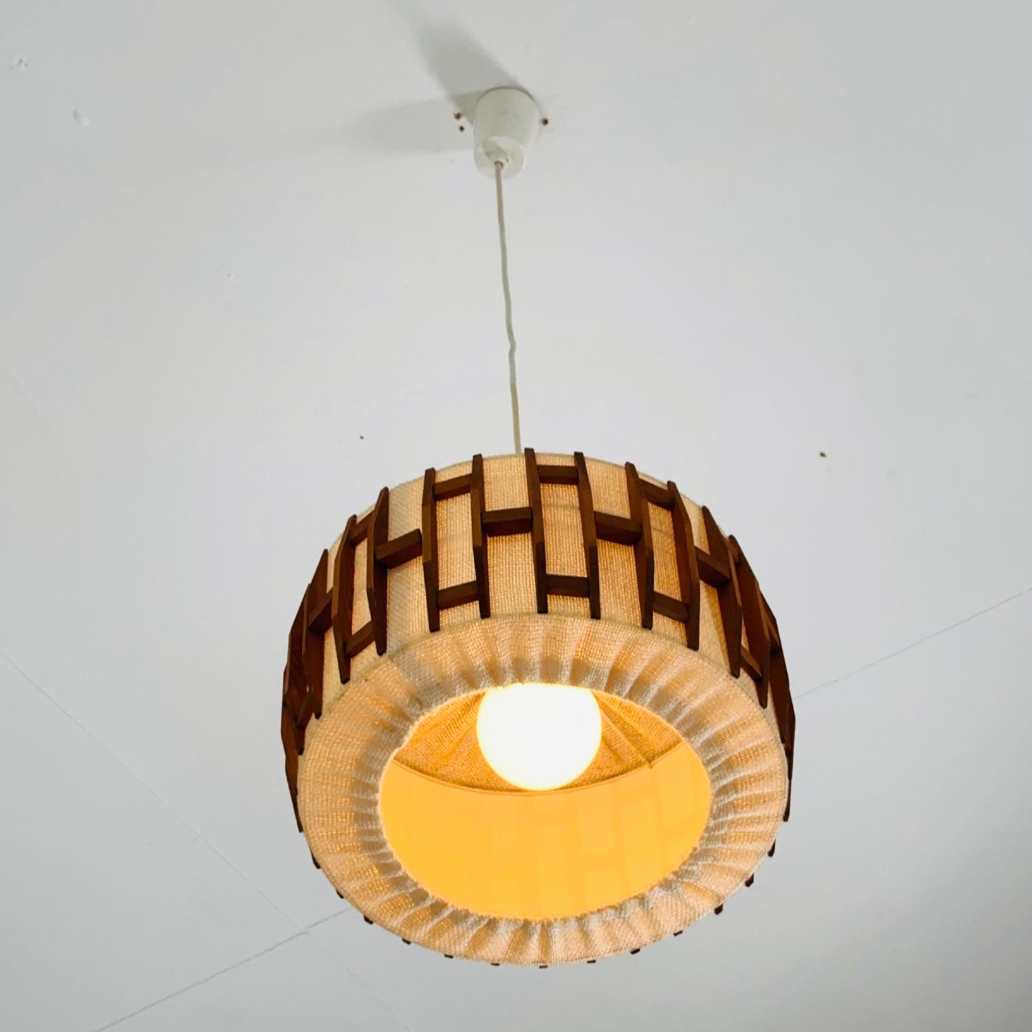 Mid century -century pendant lamp made of teak wood and jute , 1960s, Denmark