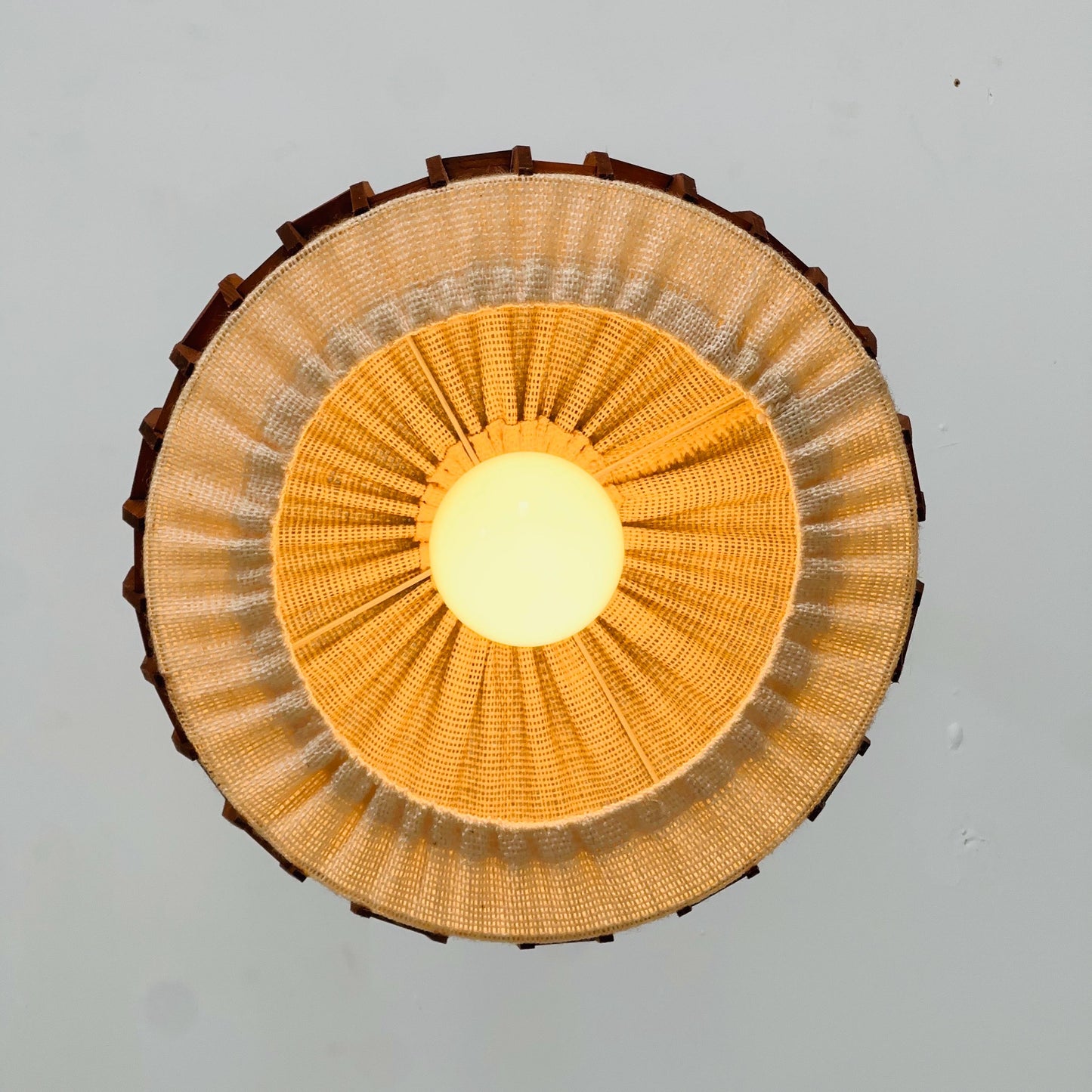 Mid century -century pendant lamp made of teak wood and jute , 1960s, Denmark