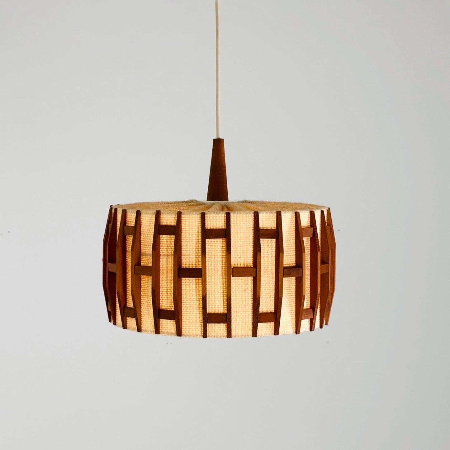 Mid century -century pendant lamp made of teak wood and jute , 1960s, Denmark