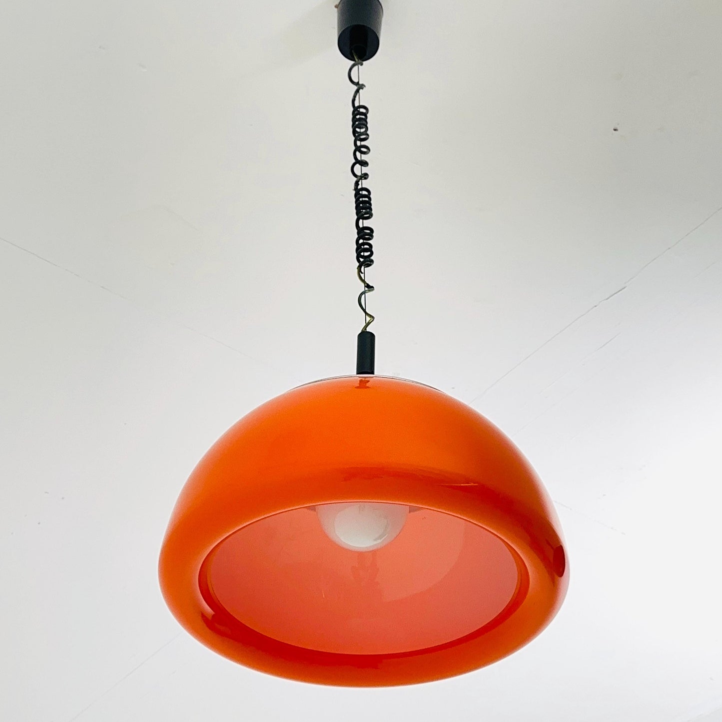Vintage Space Age Lighting / Orange Pendant Light / 70s Retro Pull Down Ceiling Lamp by Cosack Leuchten Germany