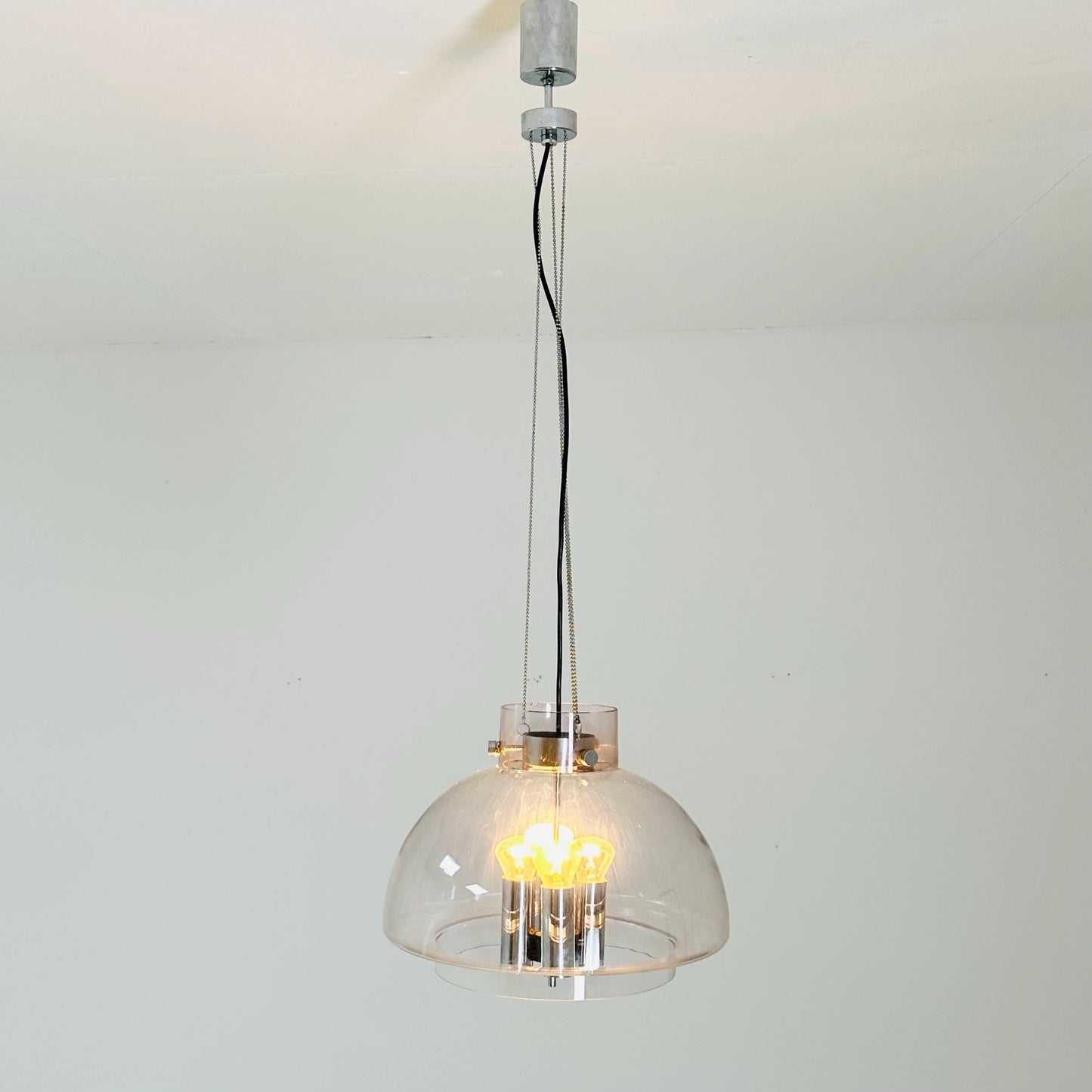 Large Mid-Century Glass Ball Pendant by Glashütte Limburg, Germany, 1970s – Chrome & Glass Chandelier