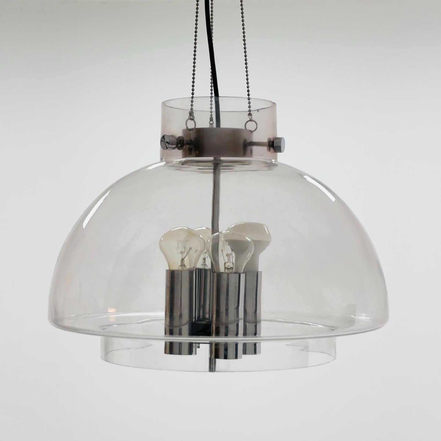 Large Mid-Century Glass Ball Pendant by Glashütte Limburg, Germany, 1970s – Chrome & Glass Chandelier
