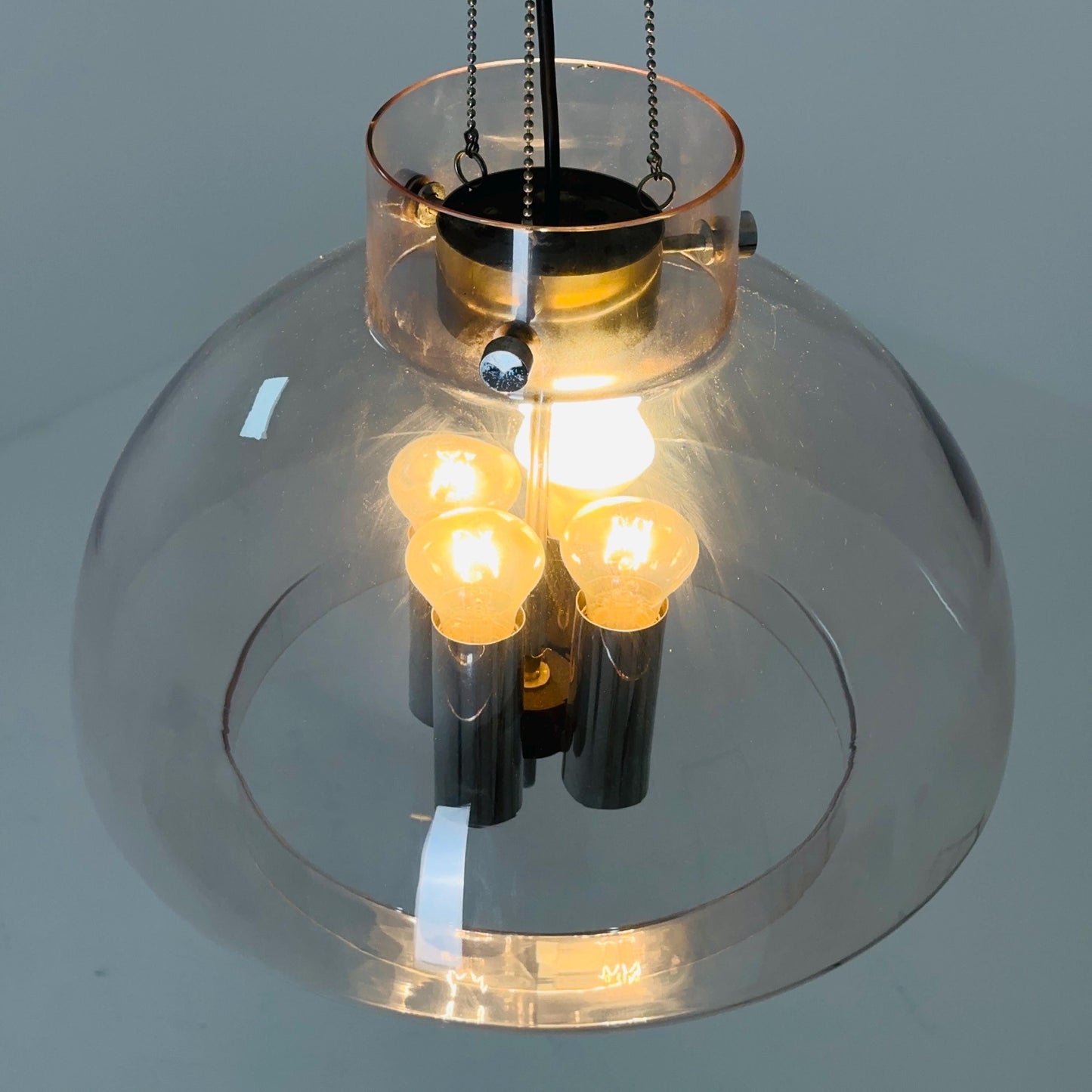 Large Mid-Century Glass Ball Pendant by Glashütte Limburg, Germany, 1970s – Chrome & Glass Chandelier