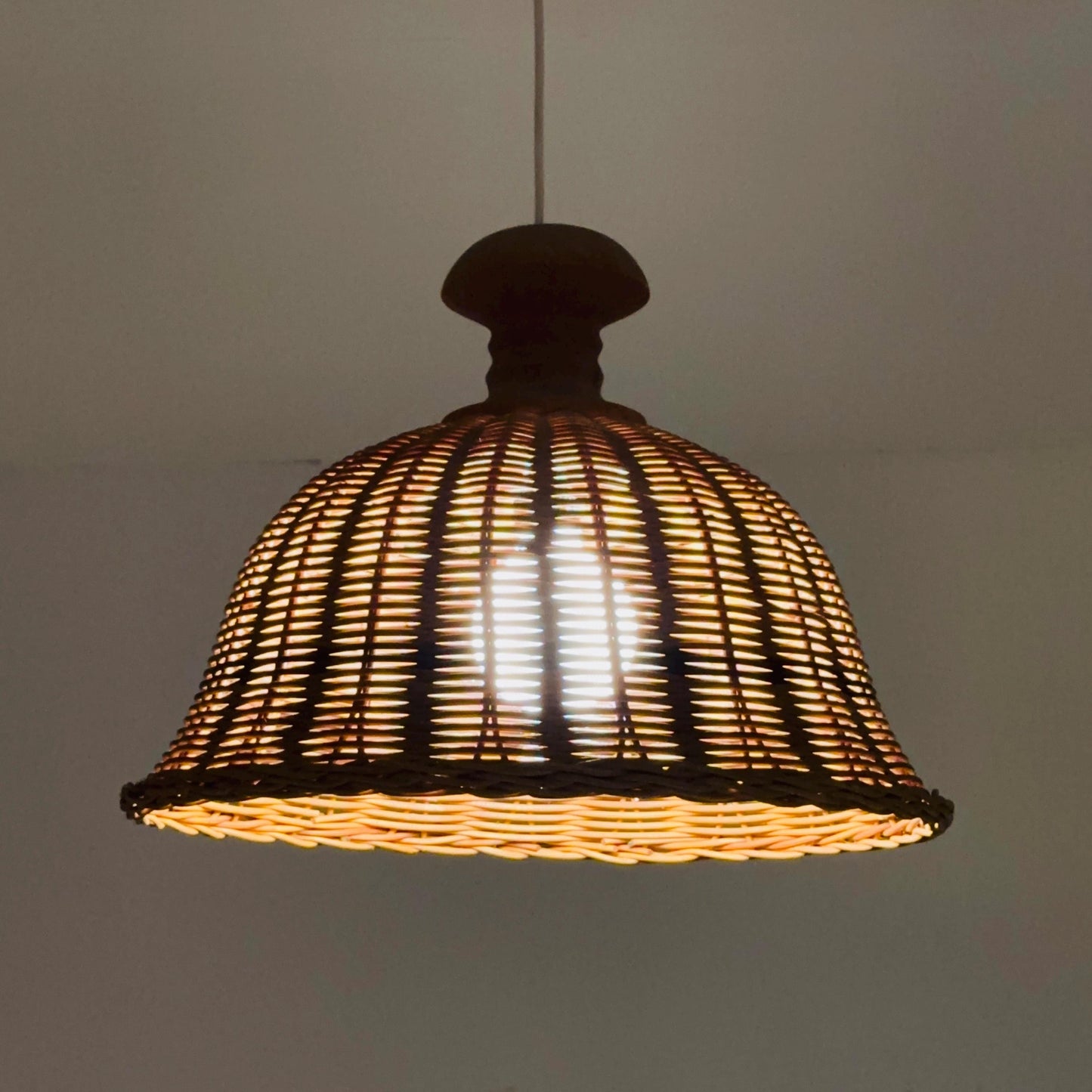 Bambus Rattan wooden Mid-Century chandelier 1960s