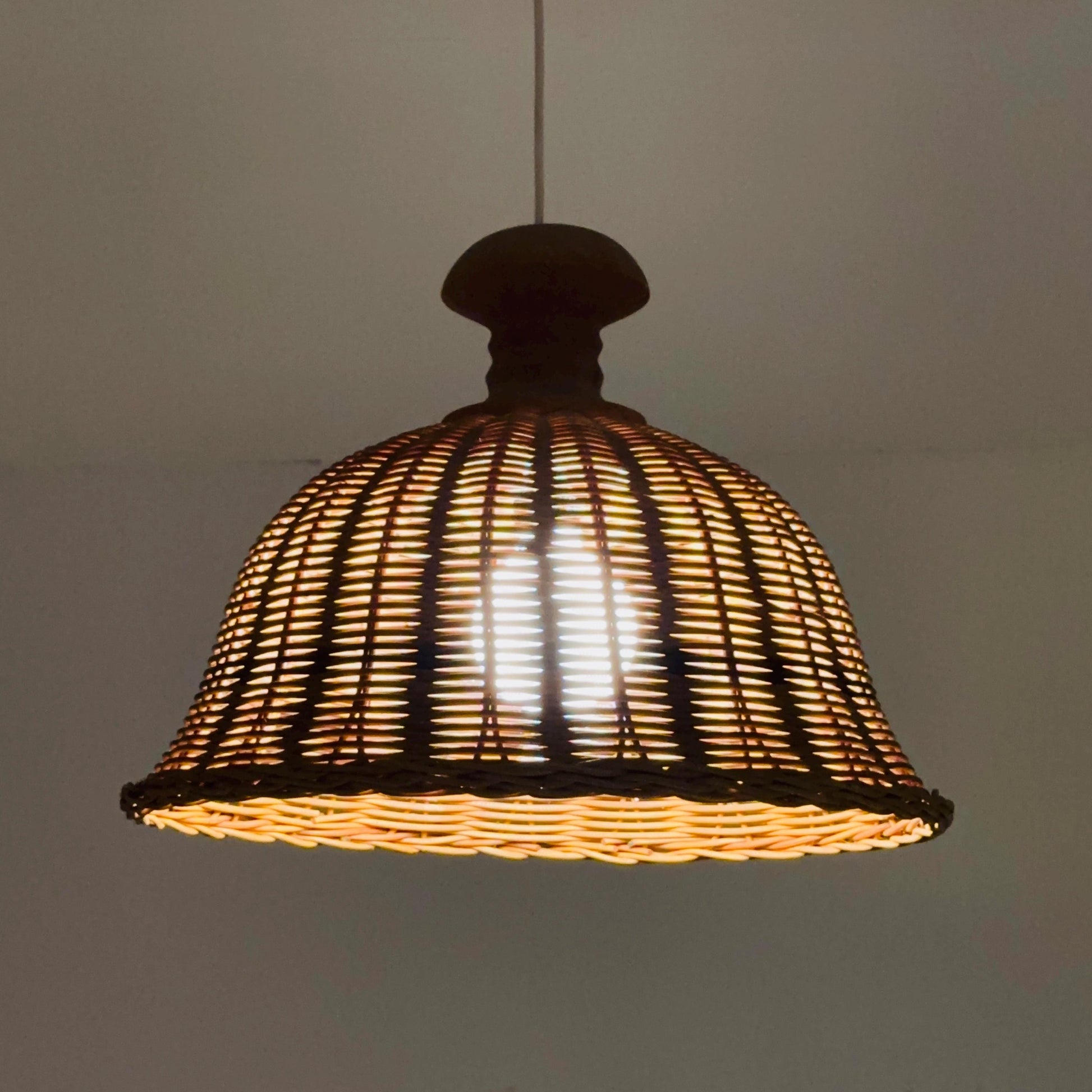 Bambus Rattan wooden Mid-Century chandelier 1960s
