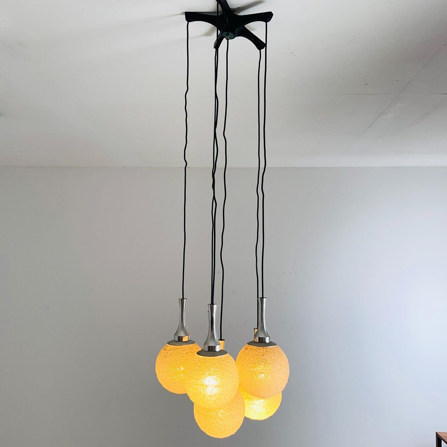 Mid-Century Pendant Lamp with 6 Plexiglass Globe Shades, Germany, 1970s