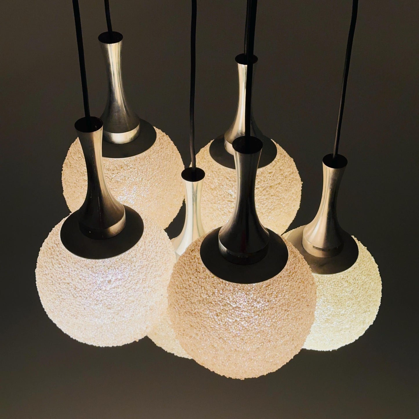 Mid-Century Pendant Lamp with 6 Plexiglass Globe Shades, Germany, 1970s