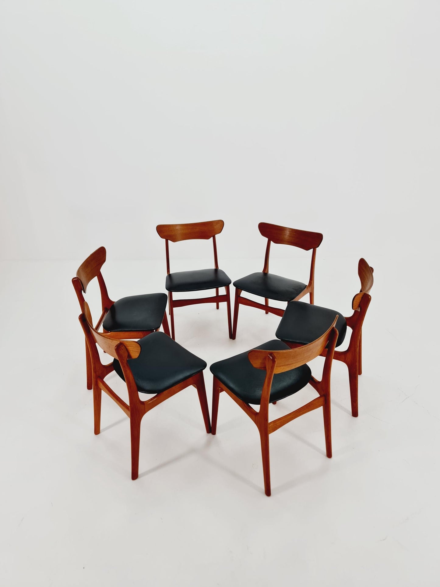 Mid Century Dansih Teak and Leather chair by schiønning & Elgaard ,1960s Set of 6