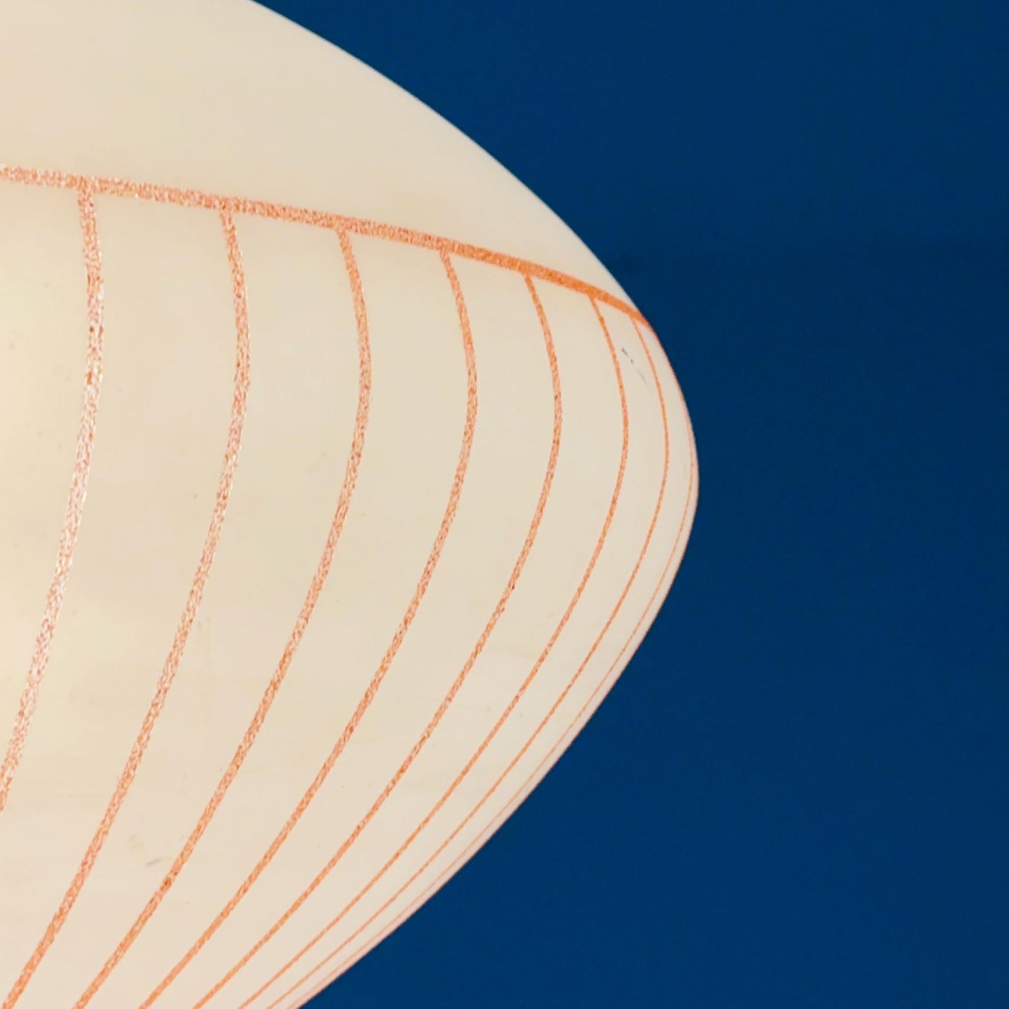 Mid century Hanging Glass Lamp, white milk glass and Red Stripes, Germany 1960s