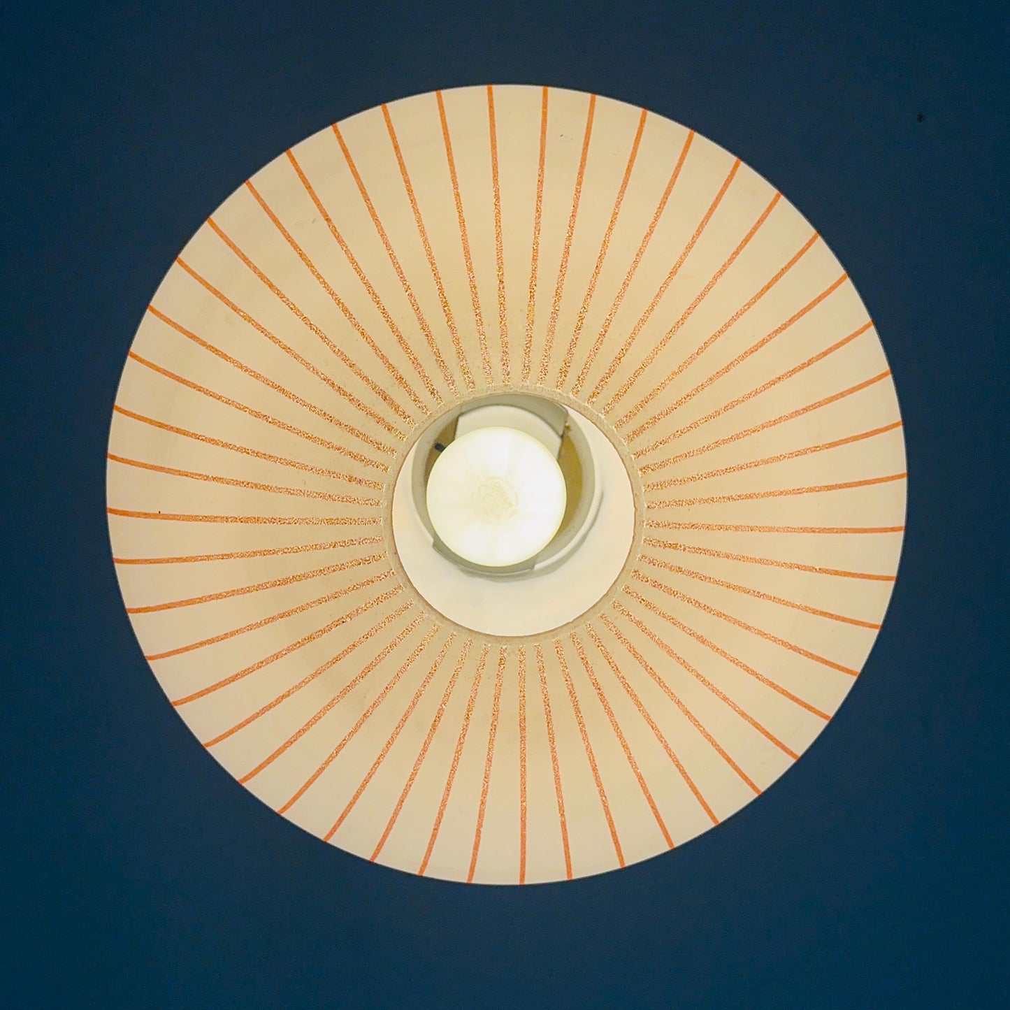 Mid century Hanging Glass Lamp, white milk glass and Red Stripes, Germany 1960s