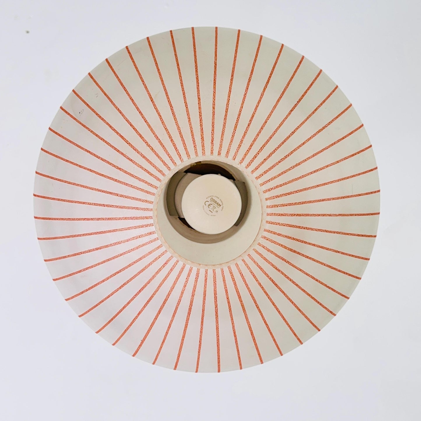 Mid century Hanging Glass Lamp, white milk glass and Red Stripes, Germany 1960s
