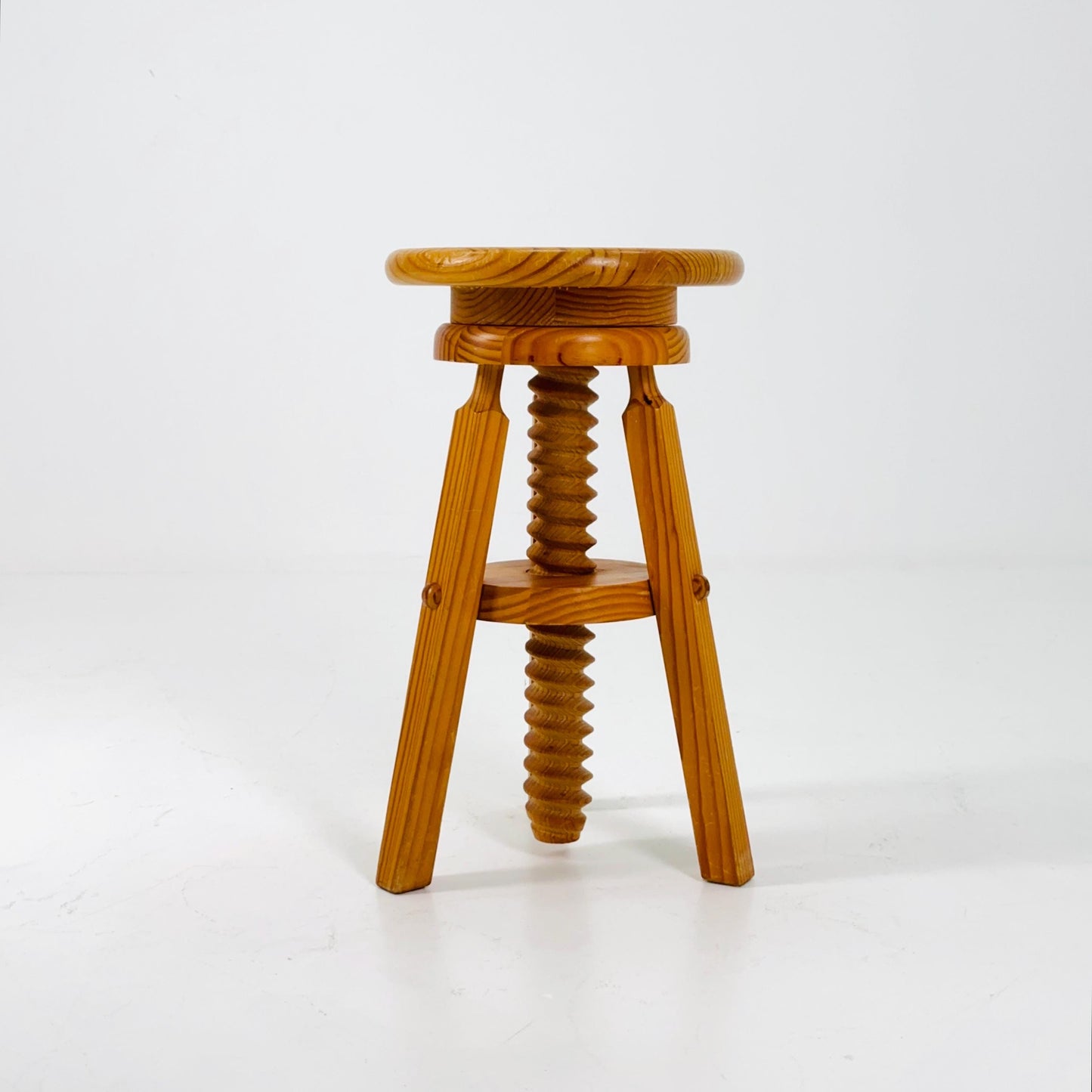 Mid century Solid wood adjustable screw craftsman stool Germany 1960s